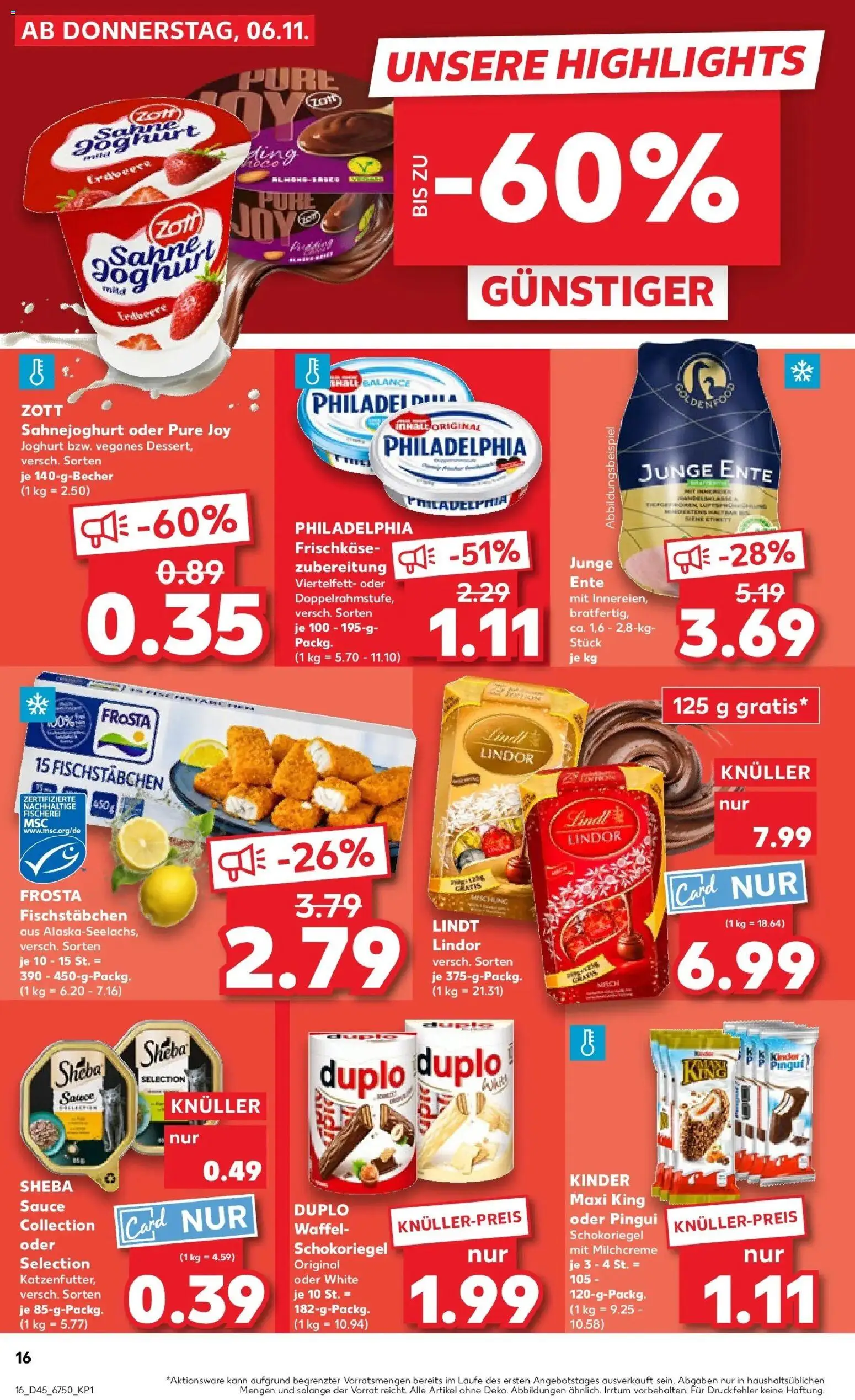 Kaufland prospekt Berlin	 – gültig ab 10.11.2025 | Seite: 16 | Produkte: Sheba, Fischstabchen, Ente, Frischkase