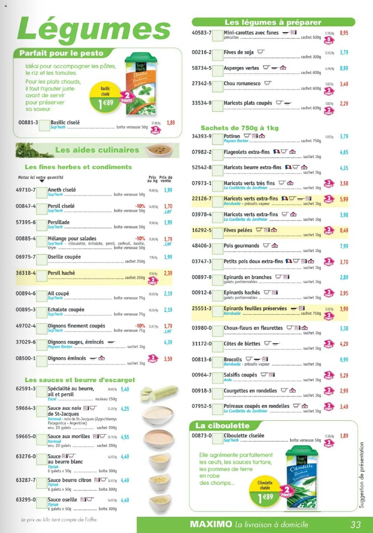 {H1} | Page: 33 | Produits: Oseille, Rouleau, Pois, Beurre