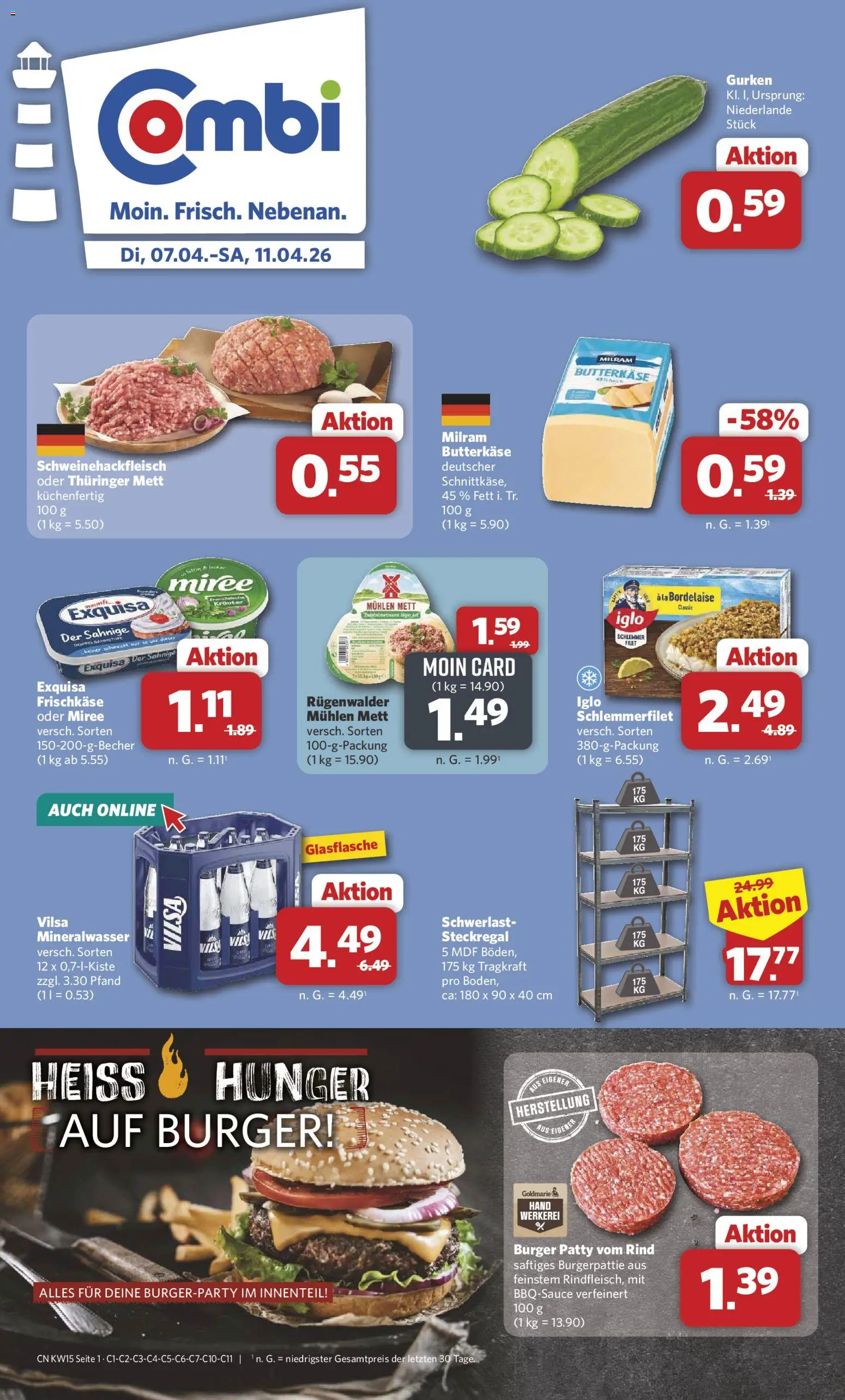 Combi Prospekt 	 – gültig ab 07.04.2026 | Seite: 1 | Produkte: Iglo, Burger, Exquisa, Frischkase