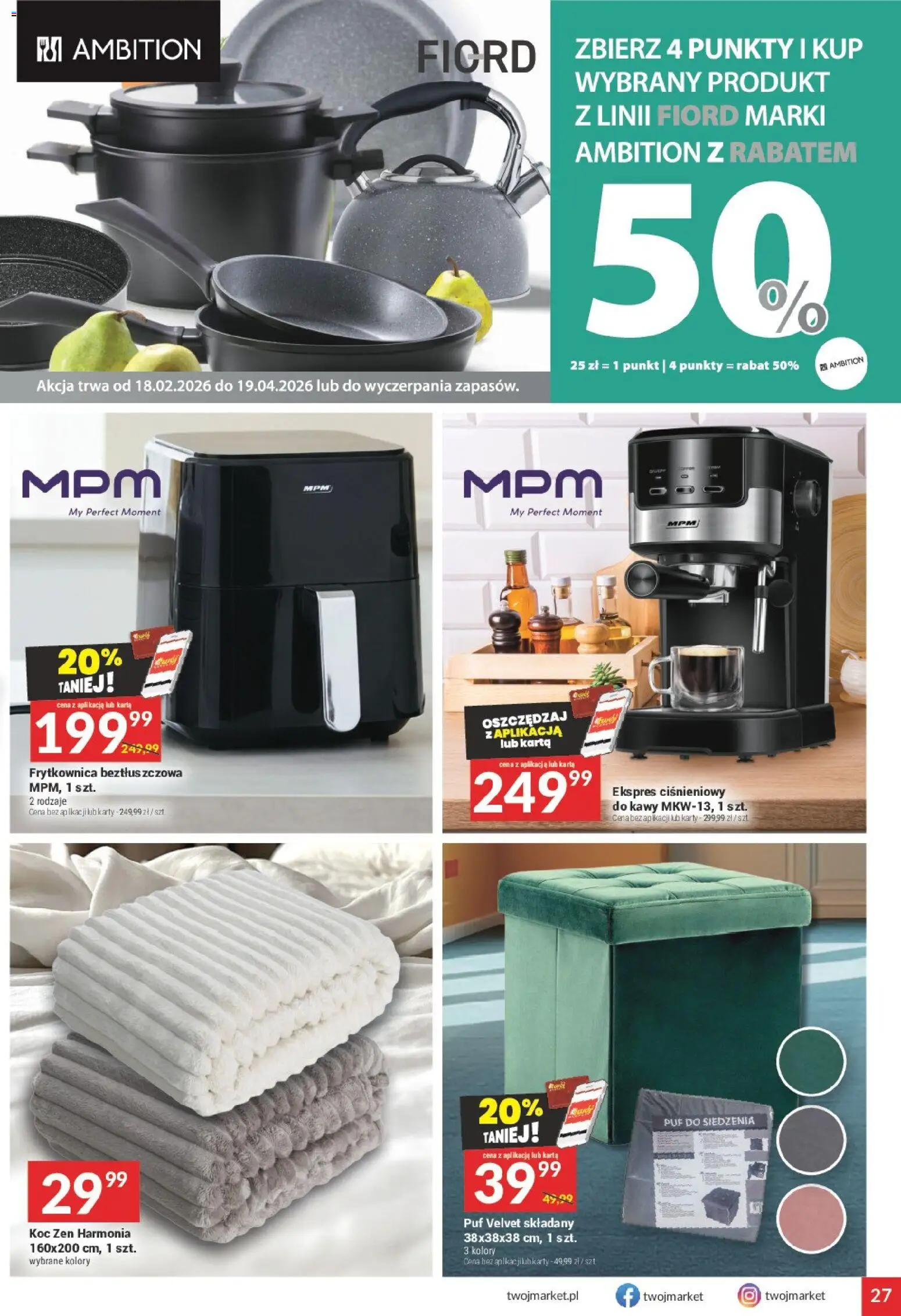Twój Market Gazetka od 25.02.2026 | Strona: 27 | Produkty: Karta, Ekspres ciśnieniowy, Frytkownica, Frytkownica beztłuszczowa