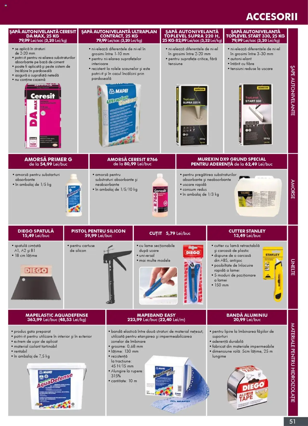 Noul catalog Diego – valabil de la 01.10.2025 | Pagină: 51 | Produse: Cuțit, Pardoseală, Șapă, Absorbante