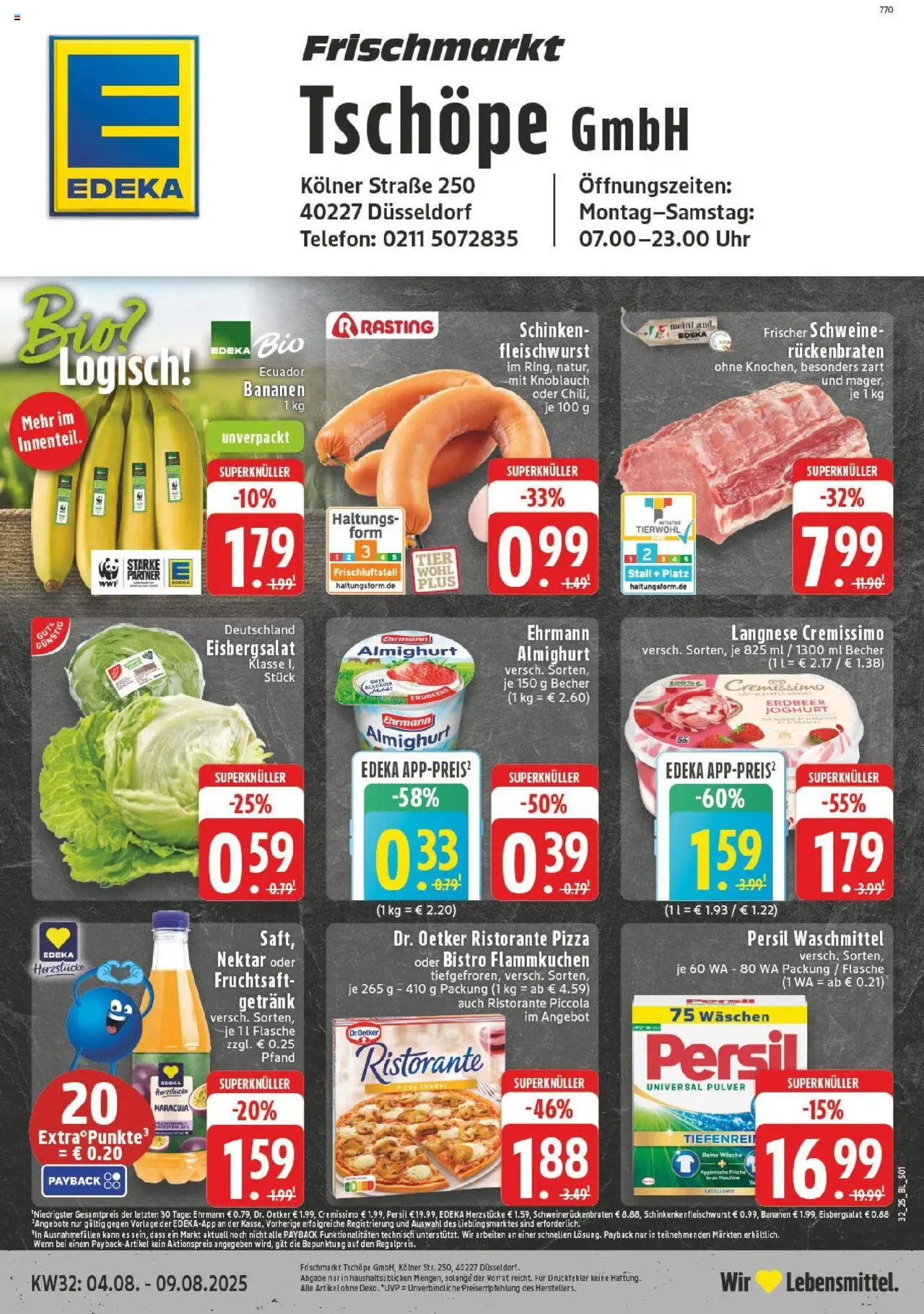 Edeka prospekt Düsseldorf	 - gültig ab dem 03.08.2025 | Seite: 1 | Produkte: Joghurt, Bananen, Knoblauch, Schinken