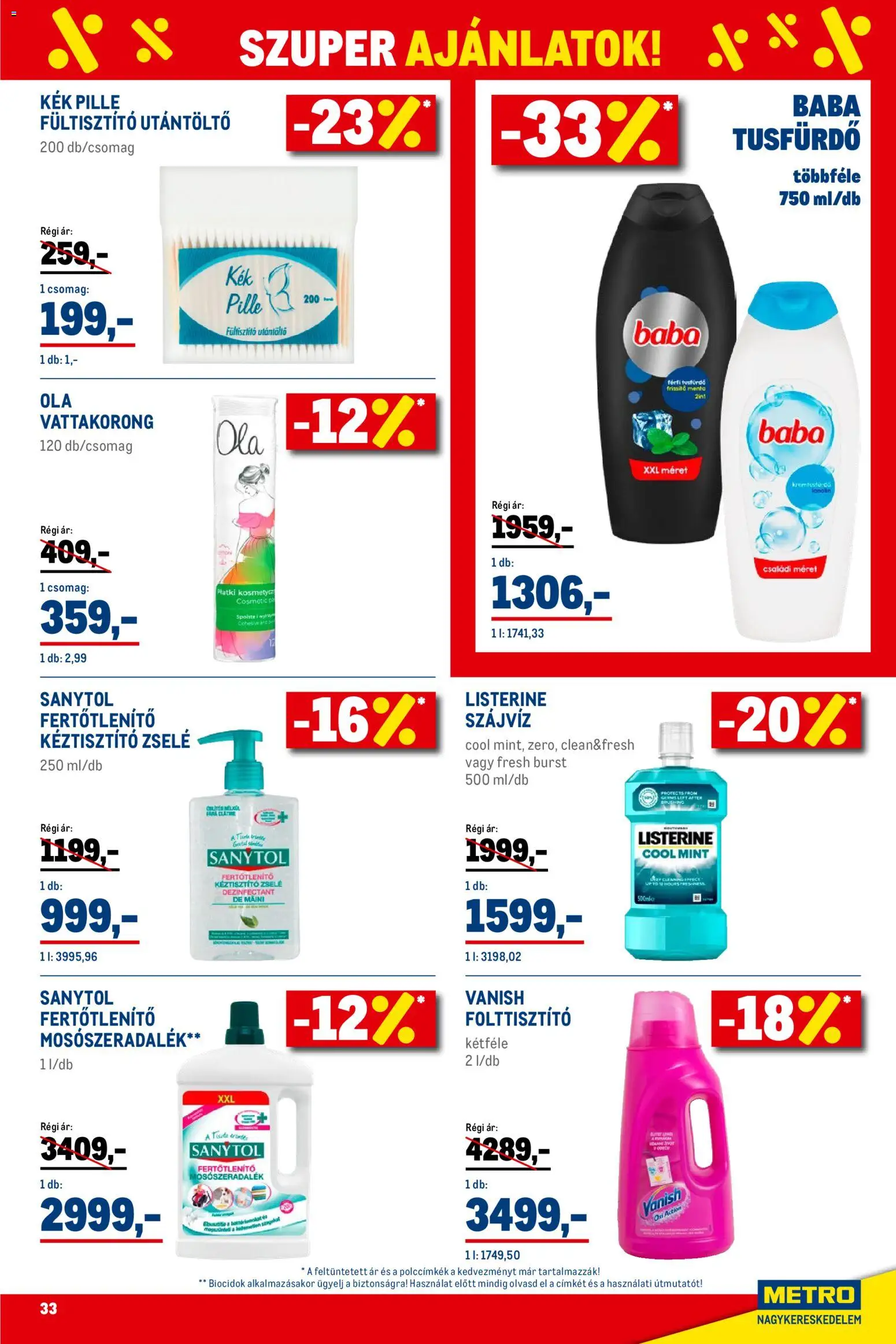 Metro akciós ujság - amely érvényes a következő dátumtól: 02.01.2026 | Oldal: 33 | Termékek: Fültisztító, Vattakorong, Tusfürdő, Folttisztító