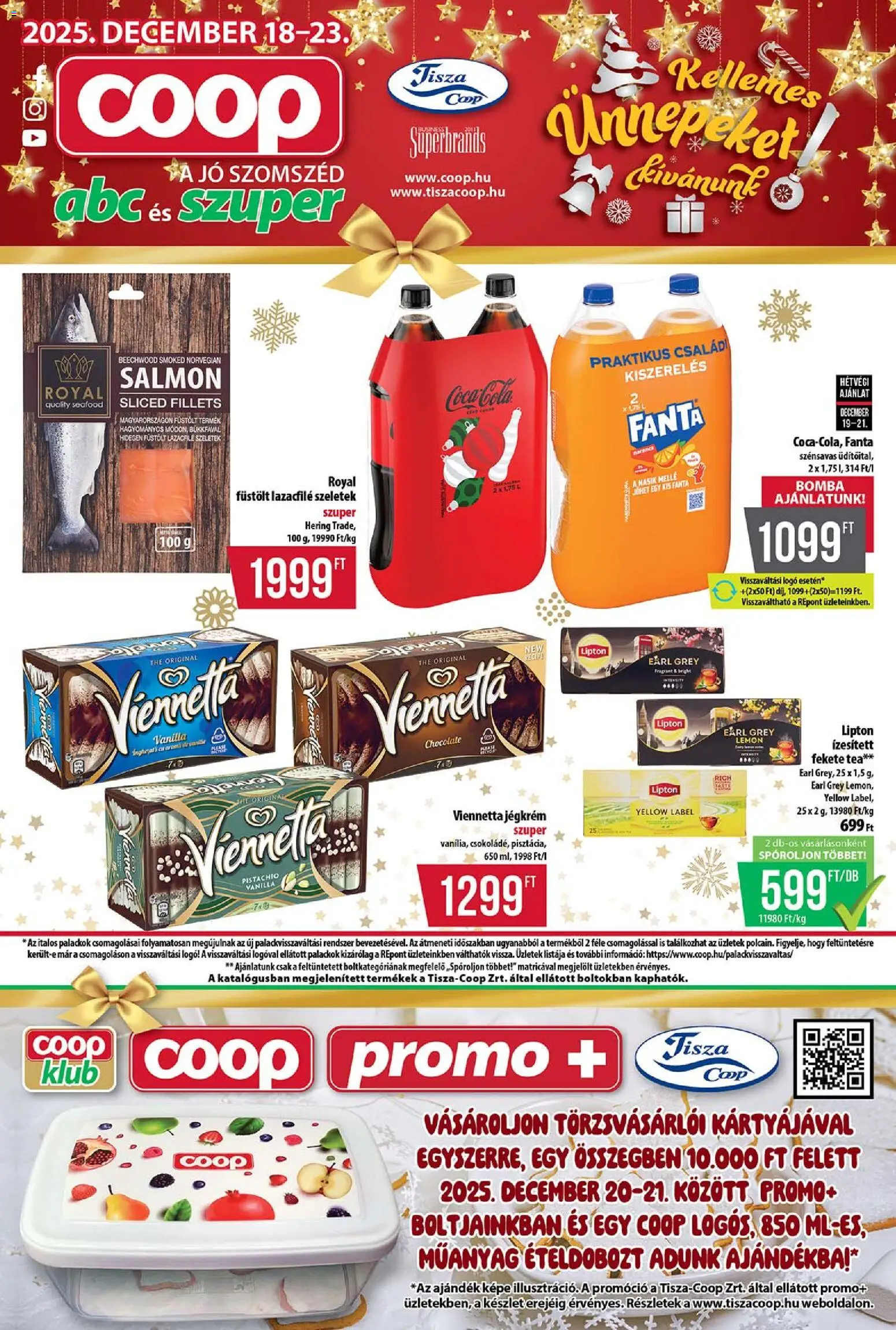COOP akciós ujság - amely érvényes a következő dátumtól: 18.12.2025 | Oldal: 1 | Termékek: Fanta, Lazacfilé, Hering, Tea