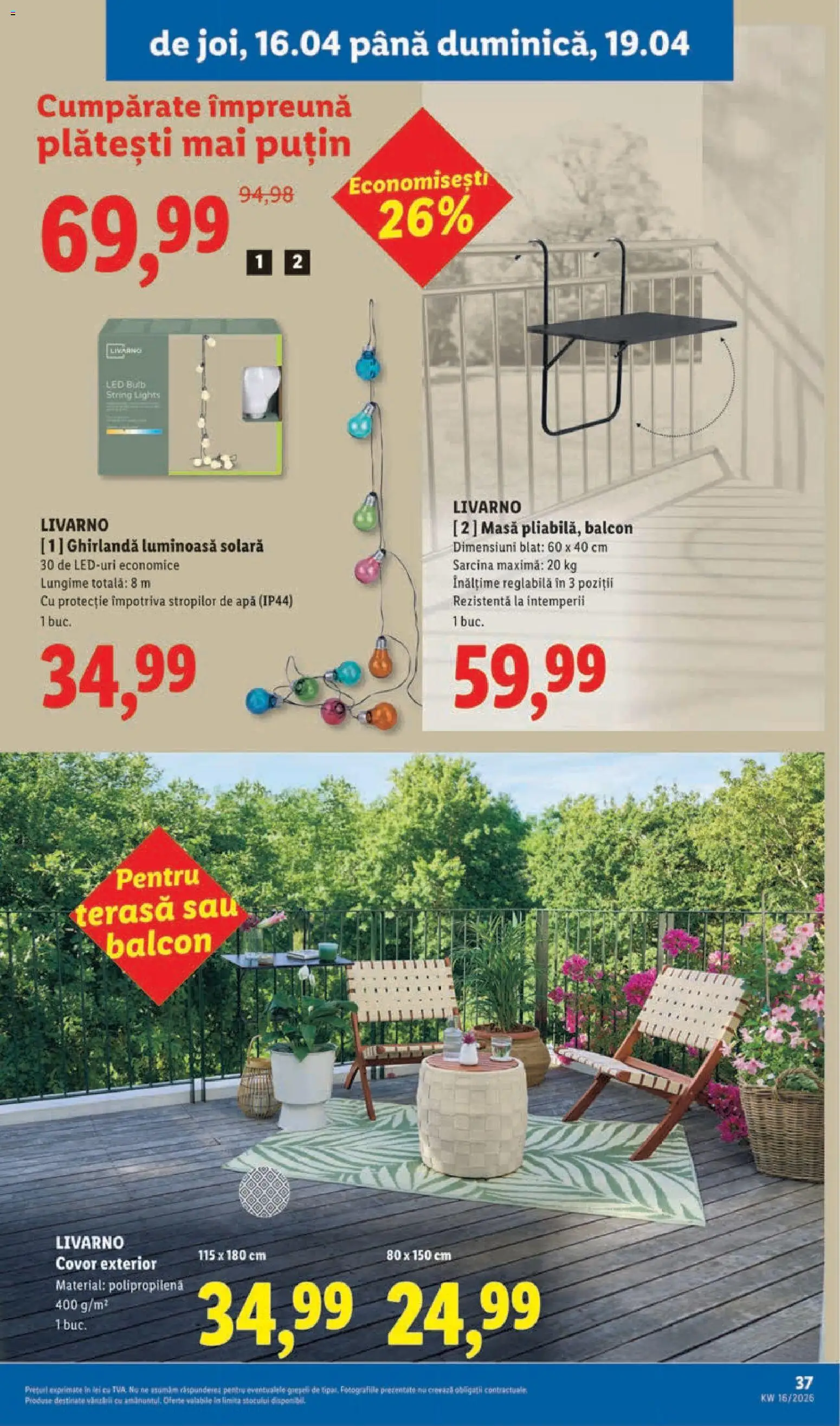 Noul catalog Lidl – valabil de la 14.04.2026 | Pagină: 37 | Produse: Masă, Babak, Covor, Apă