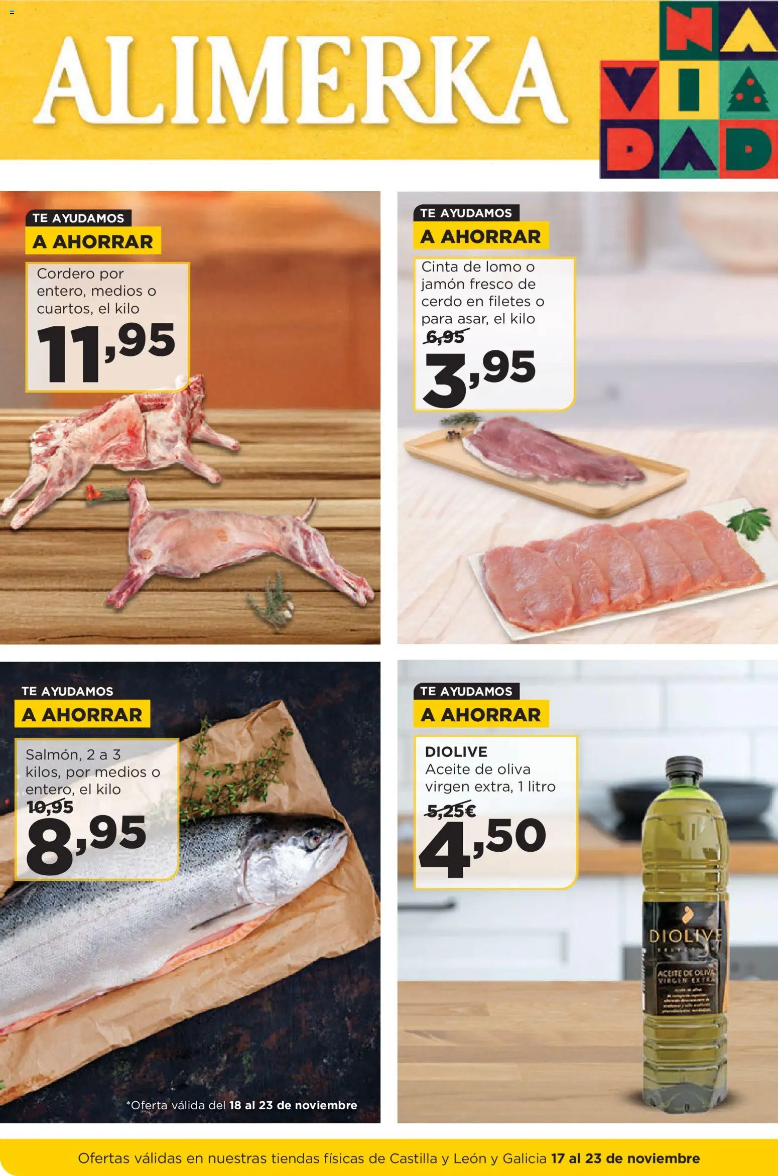 Alimerka folleto Castilla y León │ válido desde el 17.11.2025 | Página: 1 | Productos: Jamón, Cerdo, Té, Φίλτρο καφέ