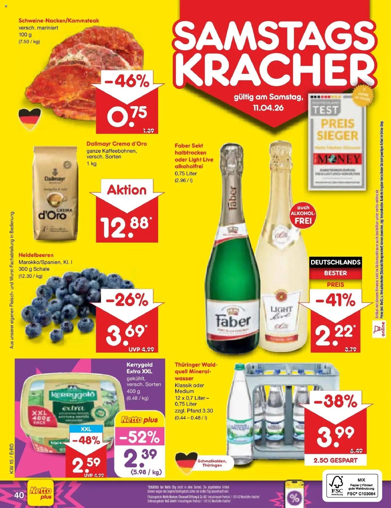 Netto Marken-Discount Prospekt Jena-Lobeda	 – gültig ab 05.04.2026 | Seite: 58 | Produkte: Heidelbeeren, Dallmayr, Wasser, Fleisch