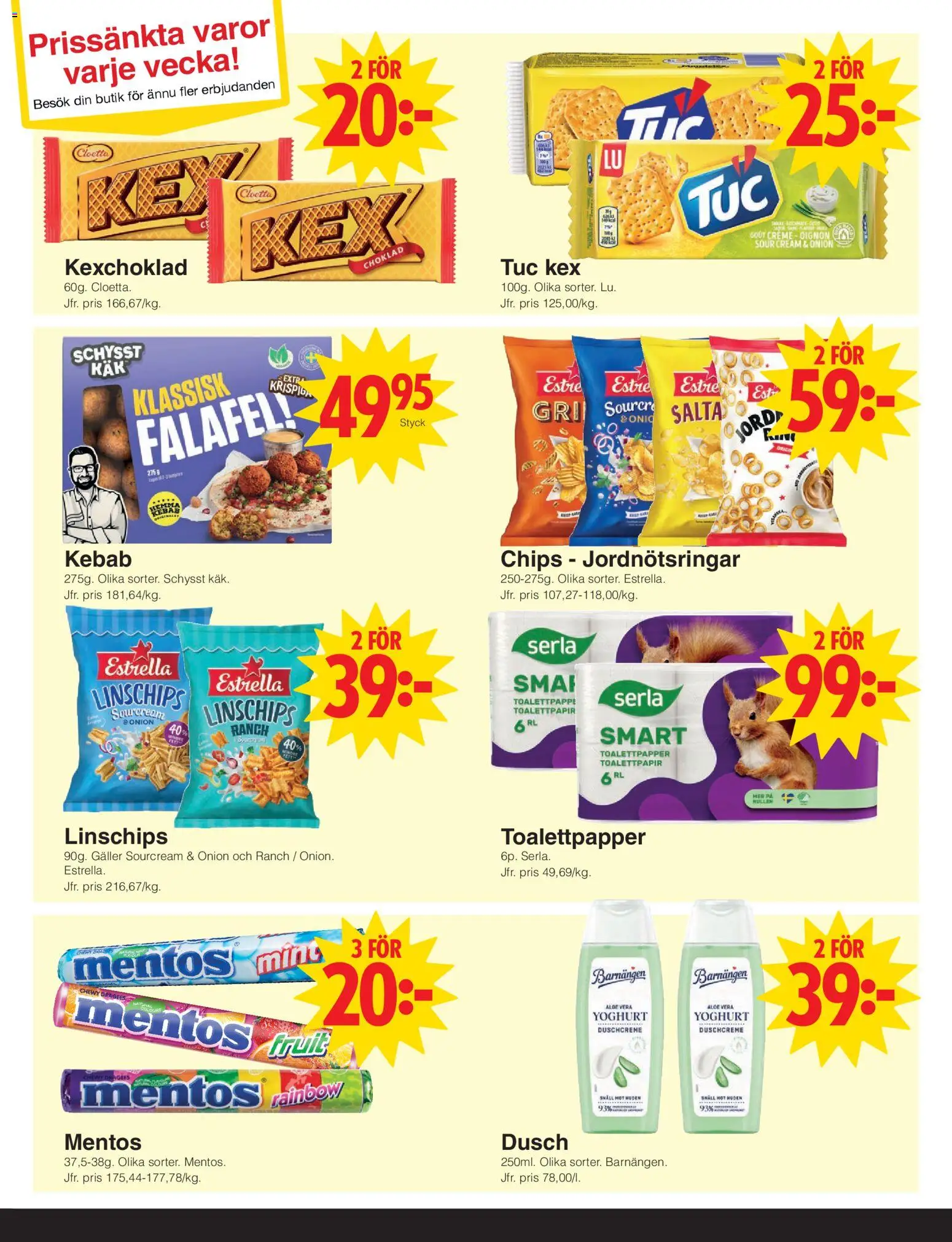 Matöppet reklamblad aktuell från 27.10.2025 | Sida: 3 | Produkter: Linschips, Toalettpapper, Galler, Yoghurt