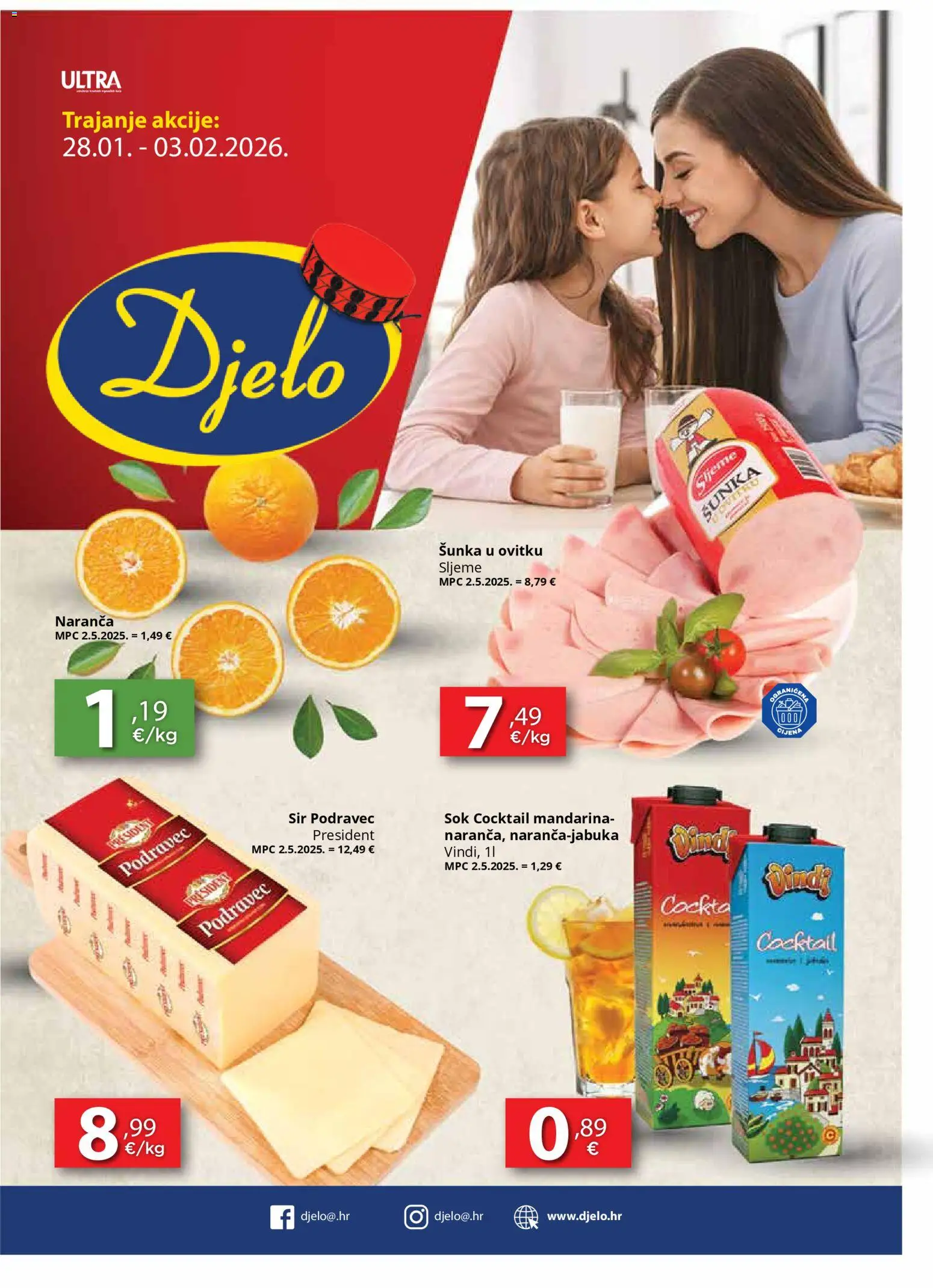 Djelo katalog | vrijedi od 28.01.2026 | Stranica: 1 | Proizvodi: Mandarina, Sir, Šunka, Sok