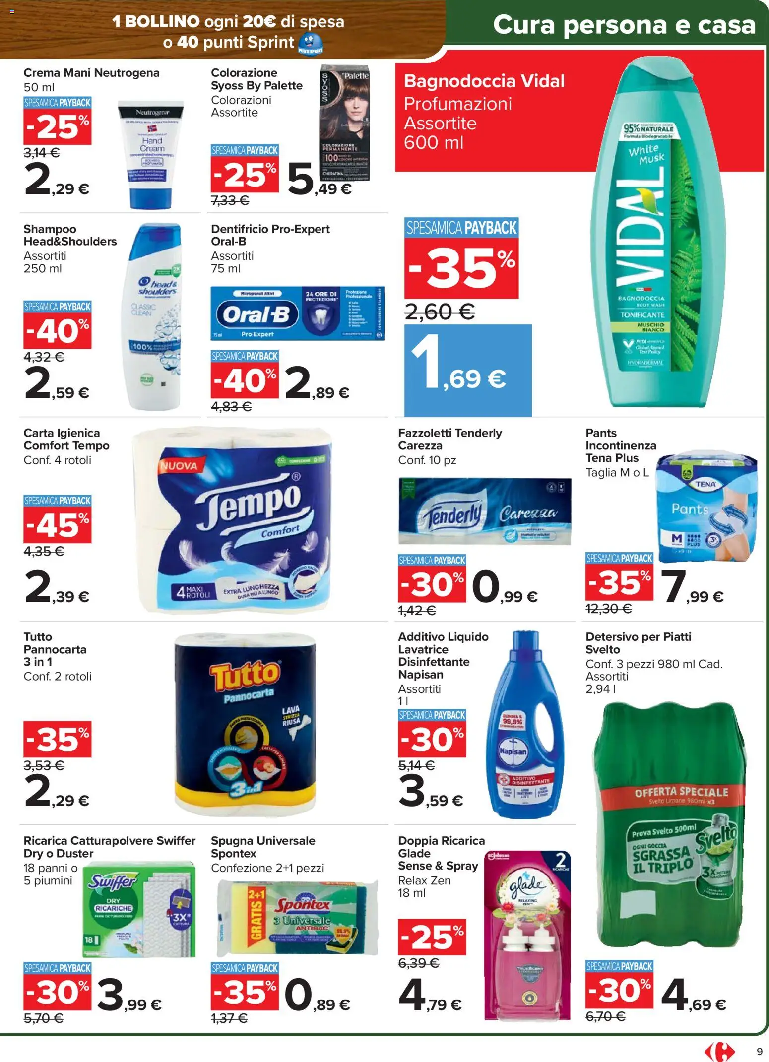 Volantino Carrefour del 27.01.2026 | Pagina: 9 | Prodotti: Spugna, Dentifricio, Fazzoletti, Limone