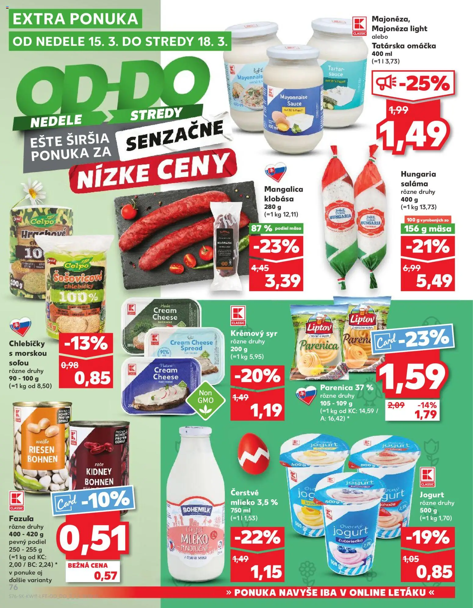 Nové Kaufland akcie – leták je platný od 12.03.2026 | Strana: 76 | Produkty: Mlieko, Klobása, Tatárska omáčka, Omáčka