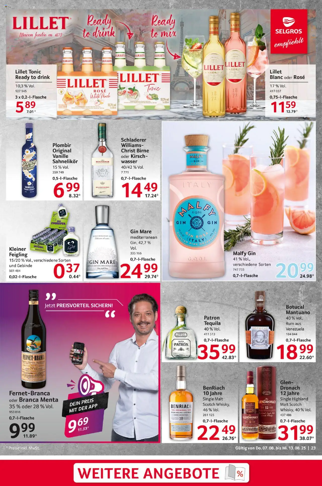 Selgros Prospekt 	 - gültig ab dem 07.08.2025 | Seite: 23 | Produkte: Tequila, Wasser, Birne, Gin