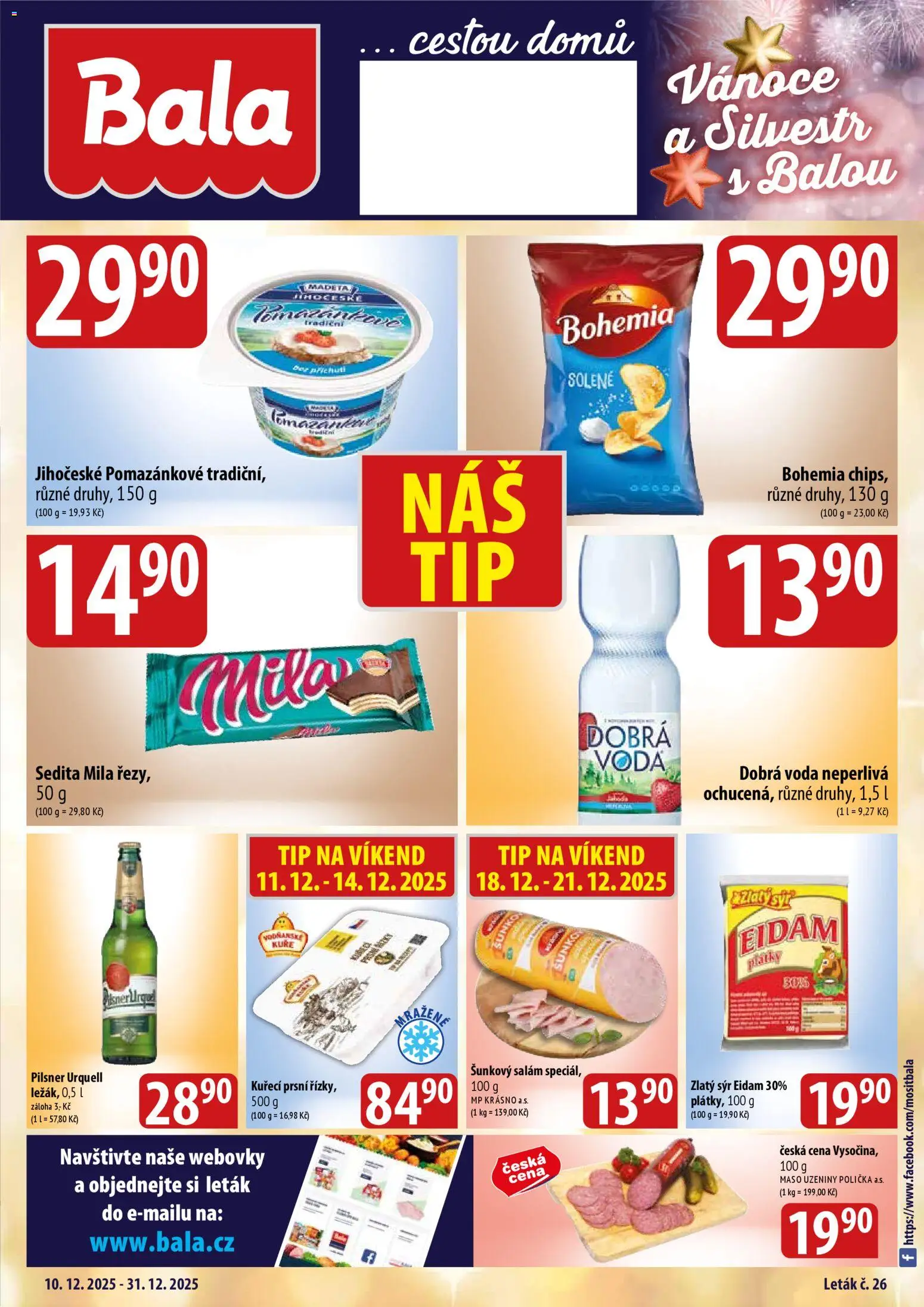 BALA velký leták + od 10.12.2025 | Strana: 1 | Produkty: Polička, Voda, Dobrá voda neperlivá, Maso