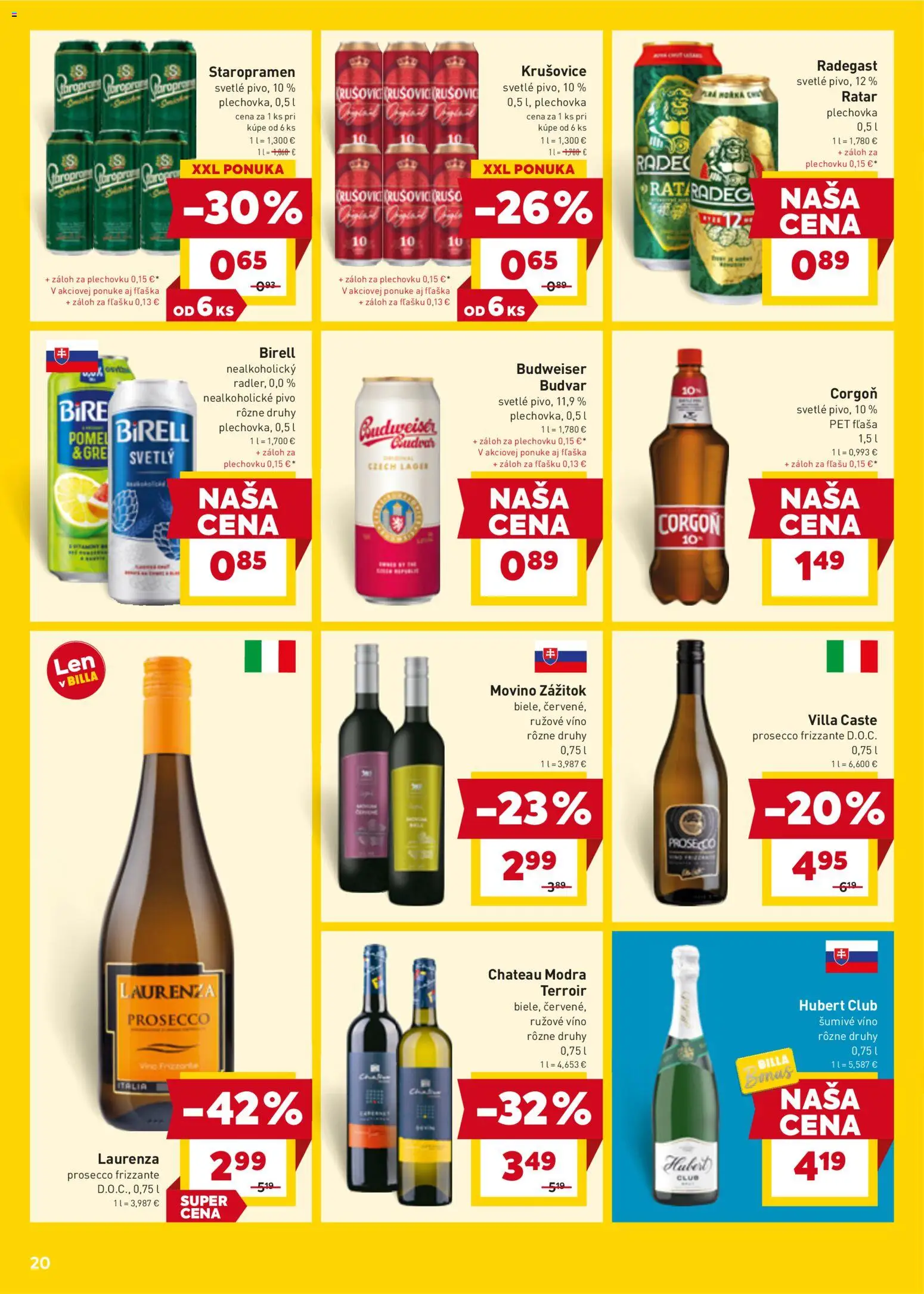 Nové Billa akcie – leták je platný od 07.04.2026 | Strana: 22 | Produkty: Víno, Birell, Radegast, Staropramen