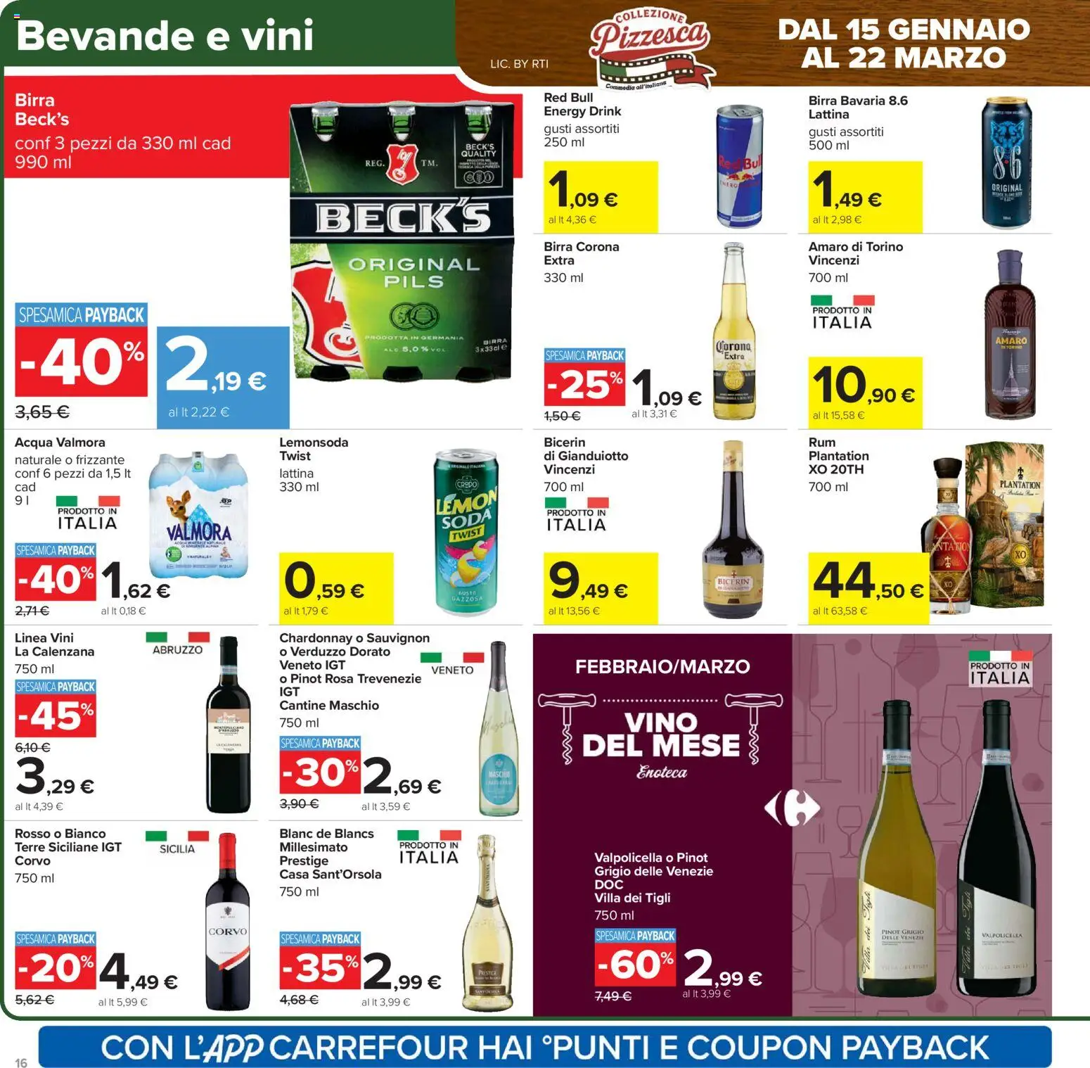 Volantino Carrefour del 17.02.2026 | Pagina: 16 | Prodotti: Acqua, Enoteca, Red Bull, Amaro
