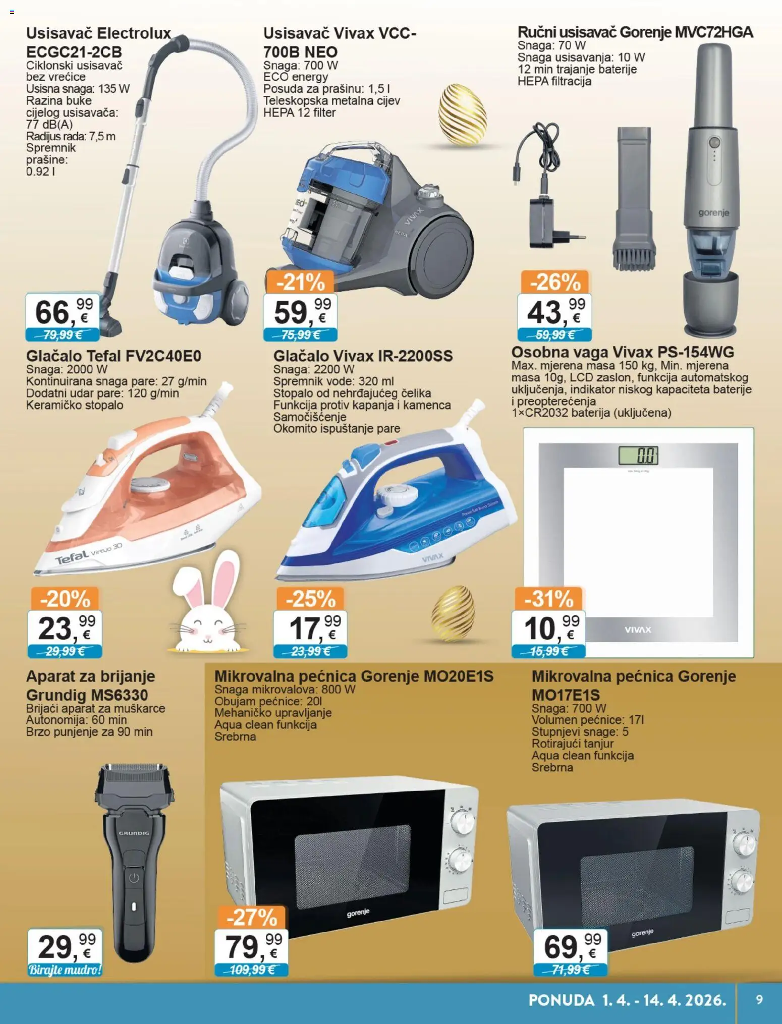 KTC katalog | vrijedi od 01.04.2026 | Stranica: 9 | Proizvodi: Usisavač, Osobna vaga, Baterije, Mikrovalna pećnica