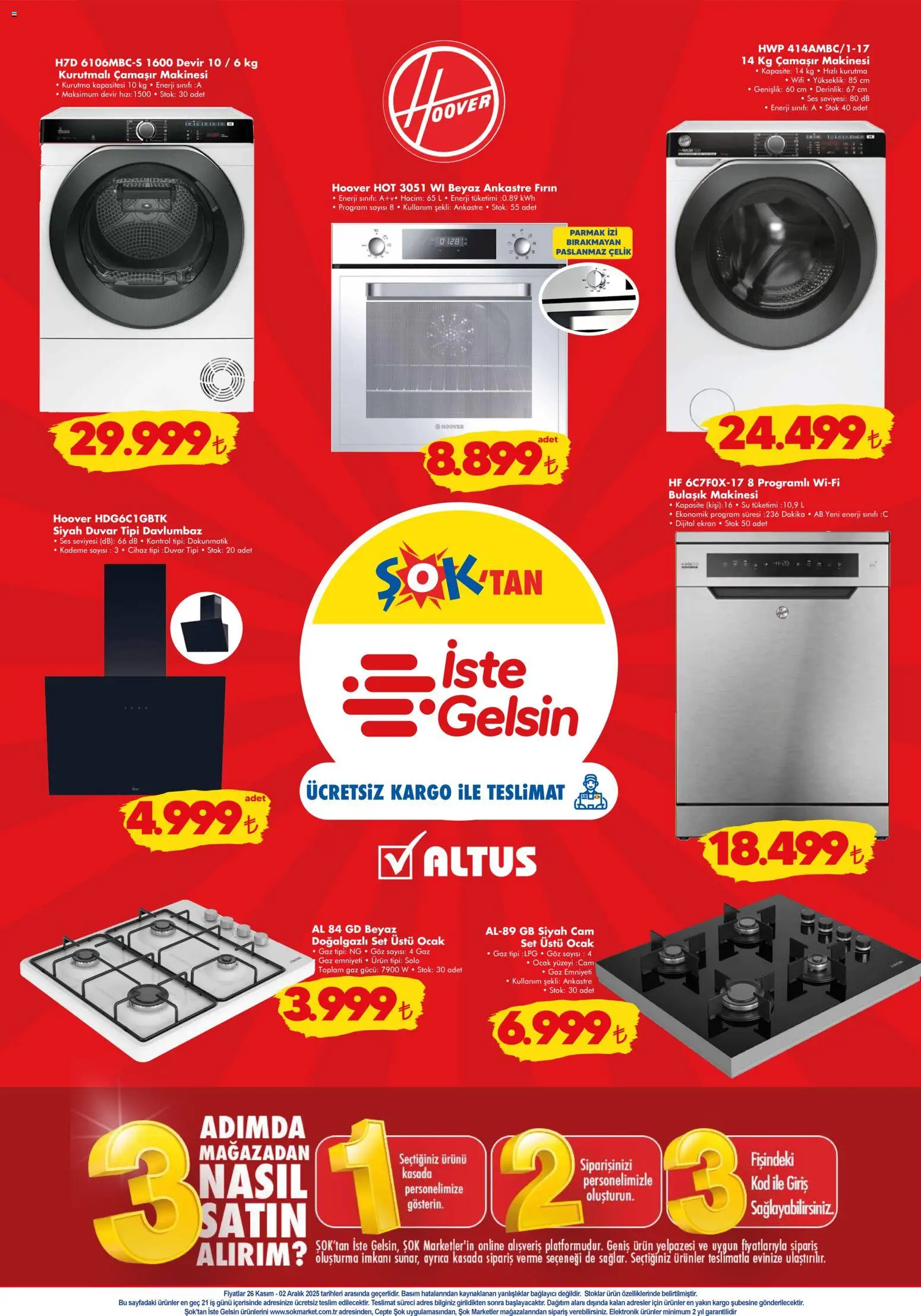 Şok Market Katalog - 26.11.2025 tarihinden itibaren geçerlidir | Sayfa: 8 | Ürünler: Davlumbaz, Çamaşır makinesi, Fırın, Bulaşık makinesi