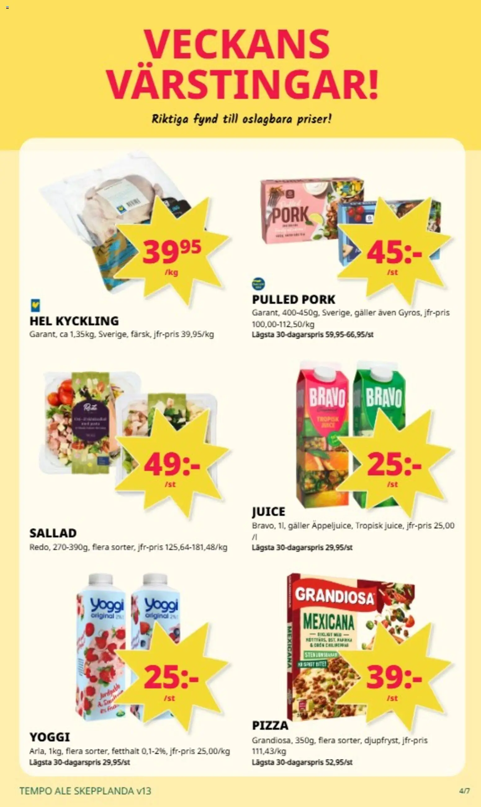 Tempo reklamblad aktuell från 23.03.2026 | Sida: 5 | Produkter: Galler, Pizza, Juice, Sallad