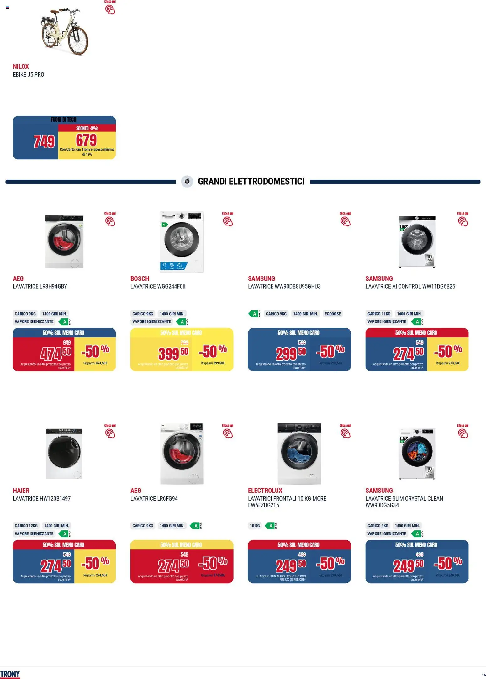 Volantino Trony del 28.04.2026 | Pagina: 16 | Prodotti: Lavatrice, Fan, Samsung