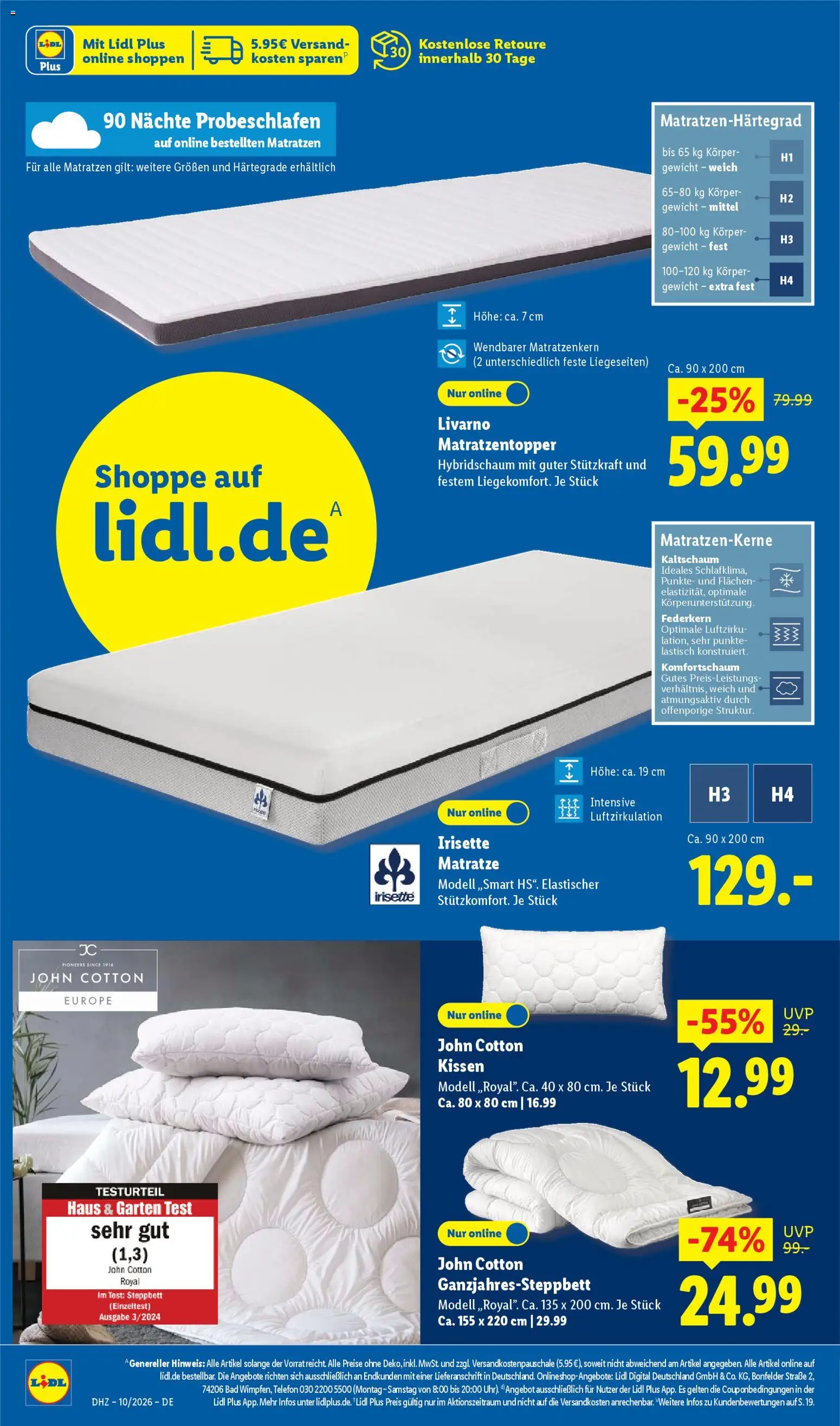 Lidl Prospekt Aarbergen – gültig ab 02.03.2026 | Seite: 52 | Produkte: Matratze, Kissen, Bad, Telefon