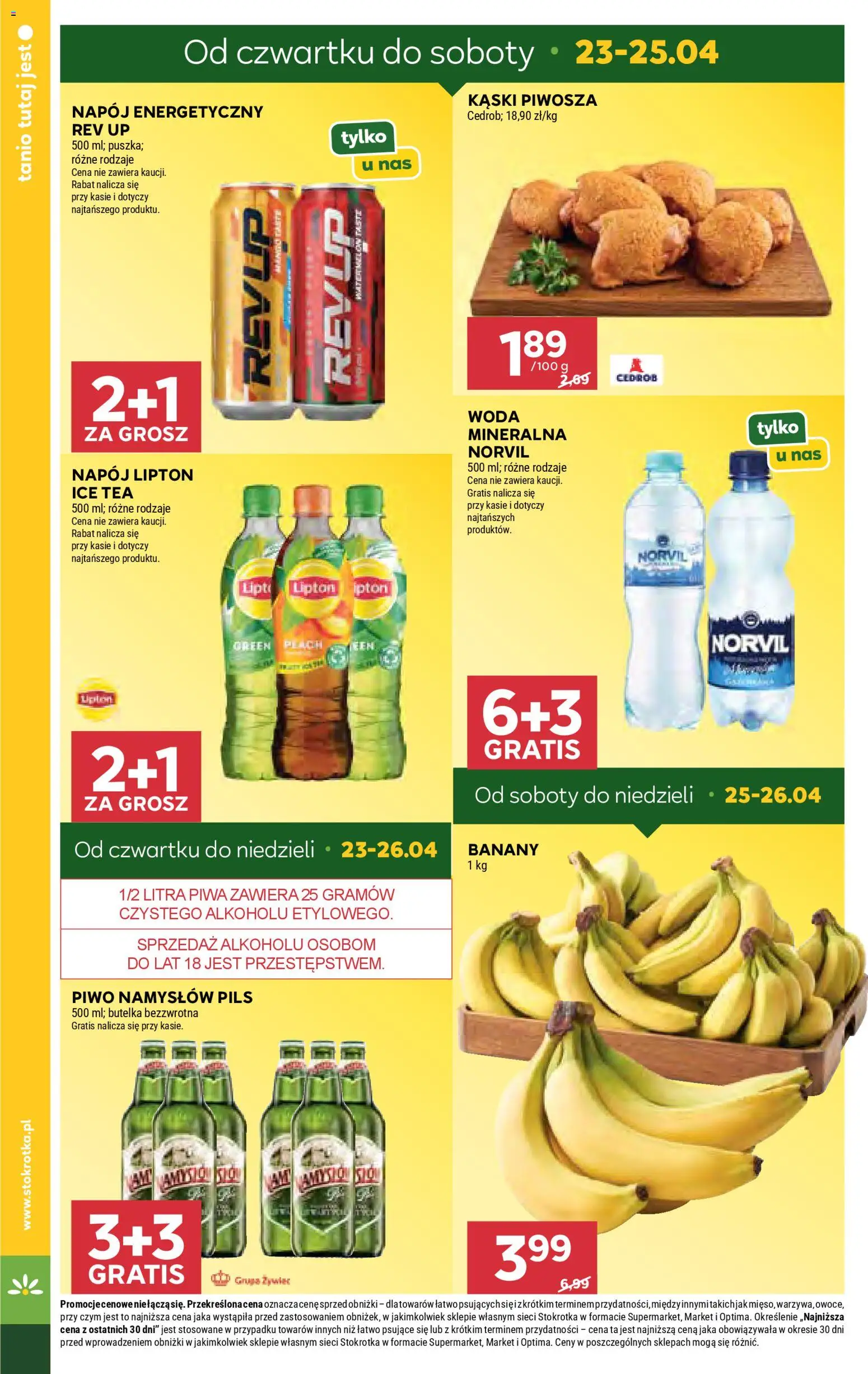 Stokrotka gazetka od 23.04.2026 | Strona: 6 | Produkty: Ice Tea, Banany, Piwo Namysłów, Woda