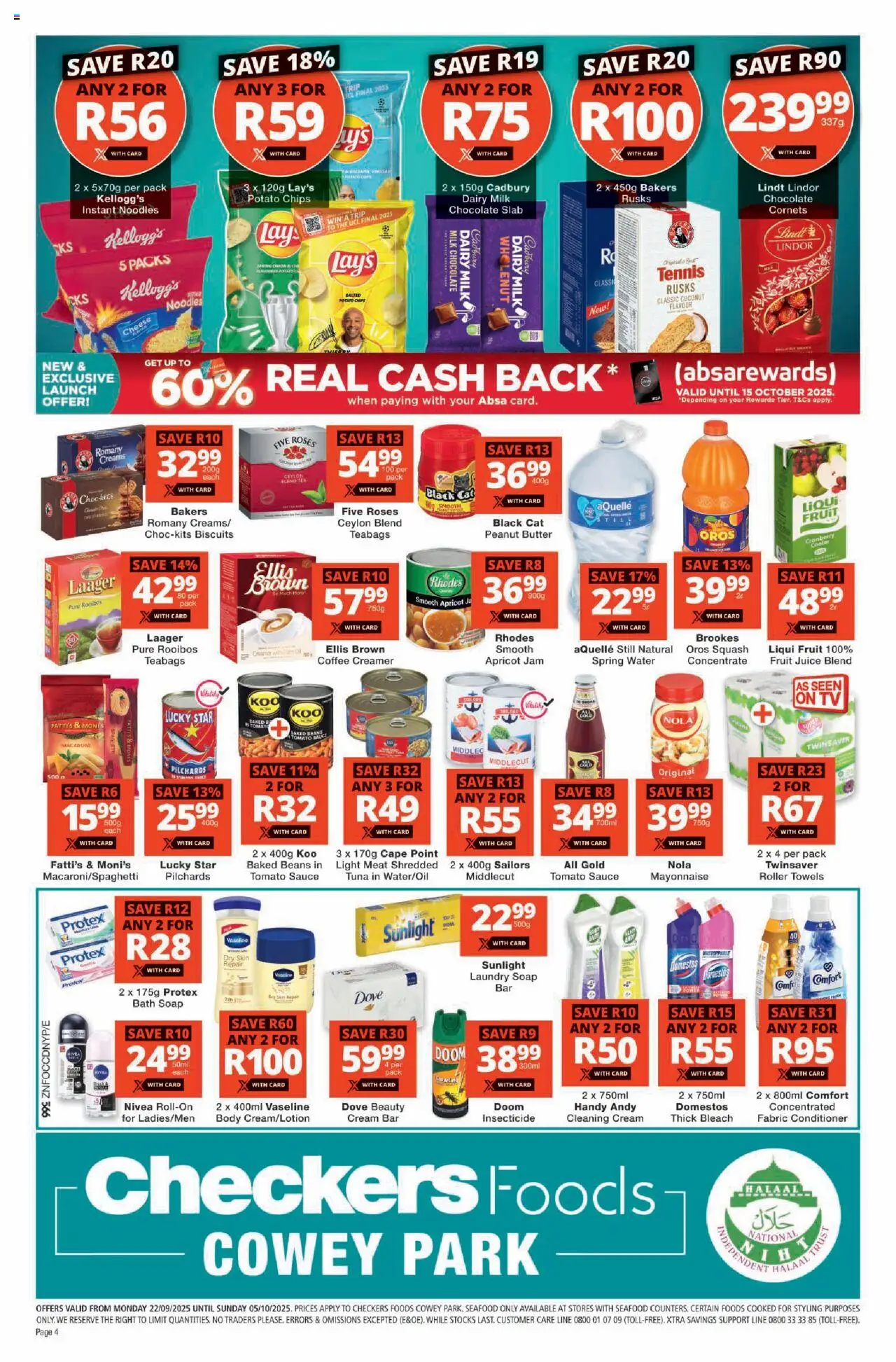 New Checkers catalogue – valid from 22.09.2025 | Page: 4 | Products: Baked beans, Cheese, Cream, Sauce