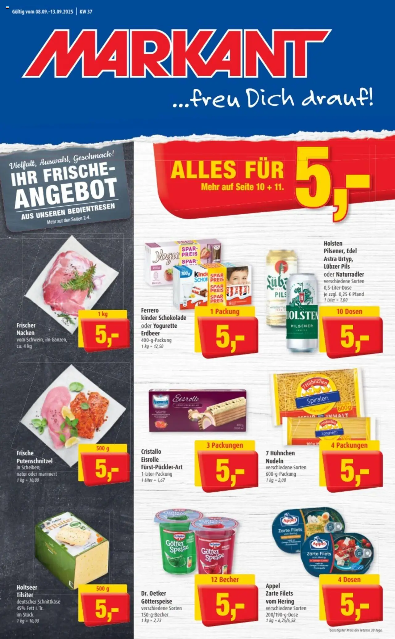 Markant Prospekt 	 – gültig ab 08.09.2025 | Seite: 1 | Produkte: Schokolade, Pils, Nudeln, Lubzer