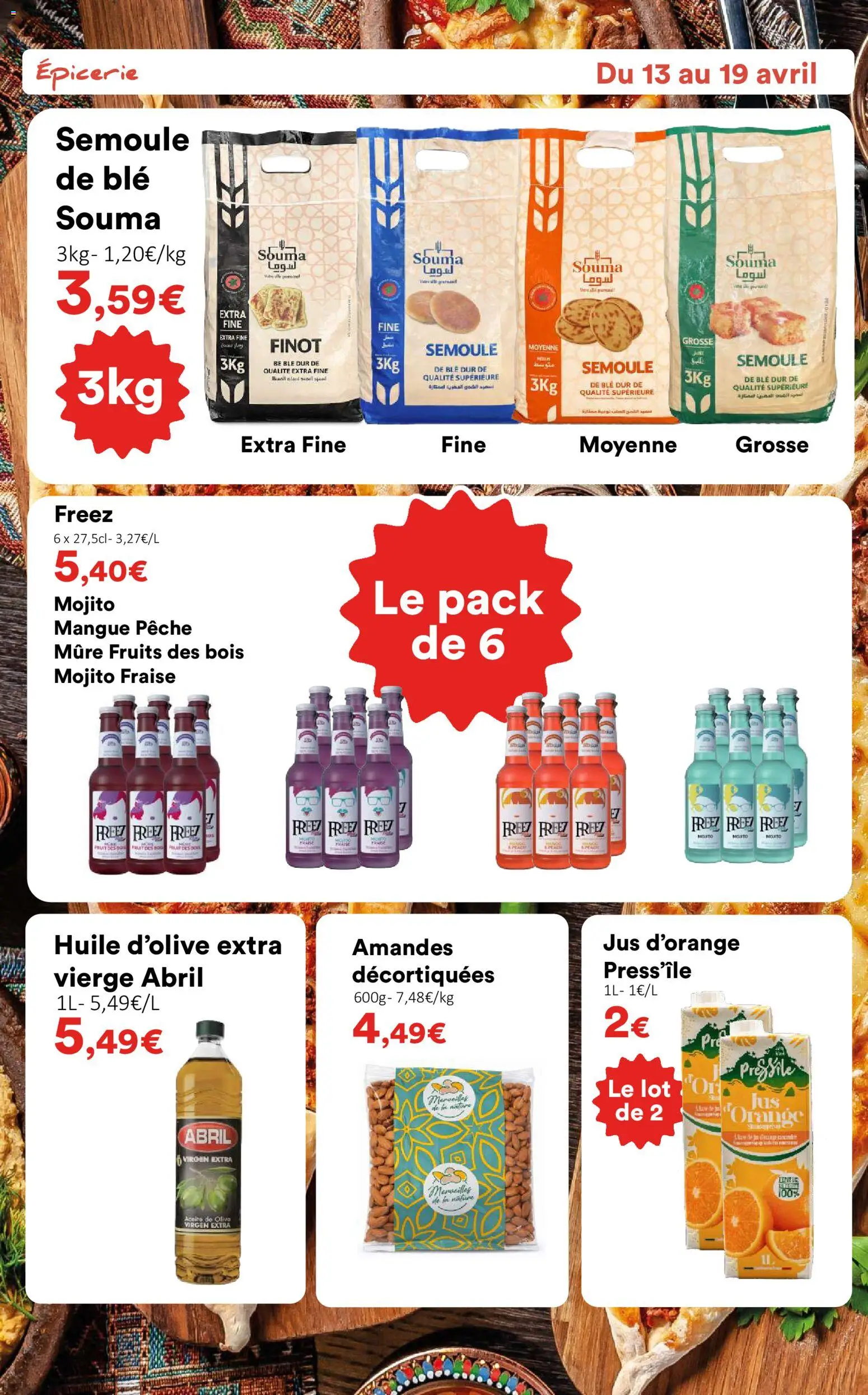 {H1} | Page: 3 | Produits: Semoule, Huile, Jus, Amandes