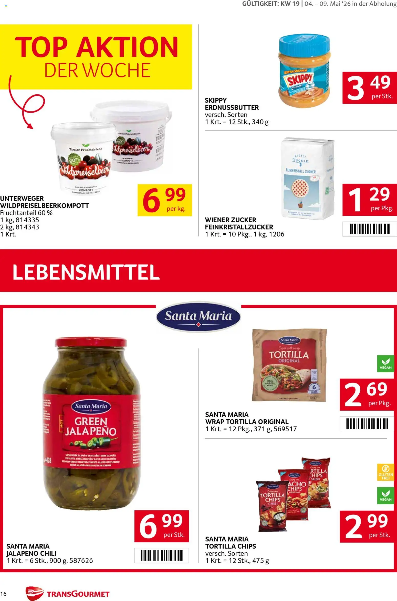 Transgourmet Flugblatt gültig ab 04.05.2026 | Seite: 16 | Produkte: Chips, Zucker, Chili, Libacomb