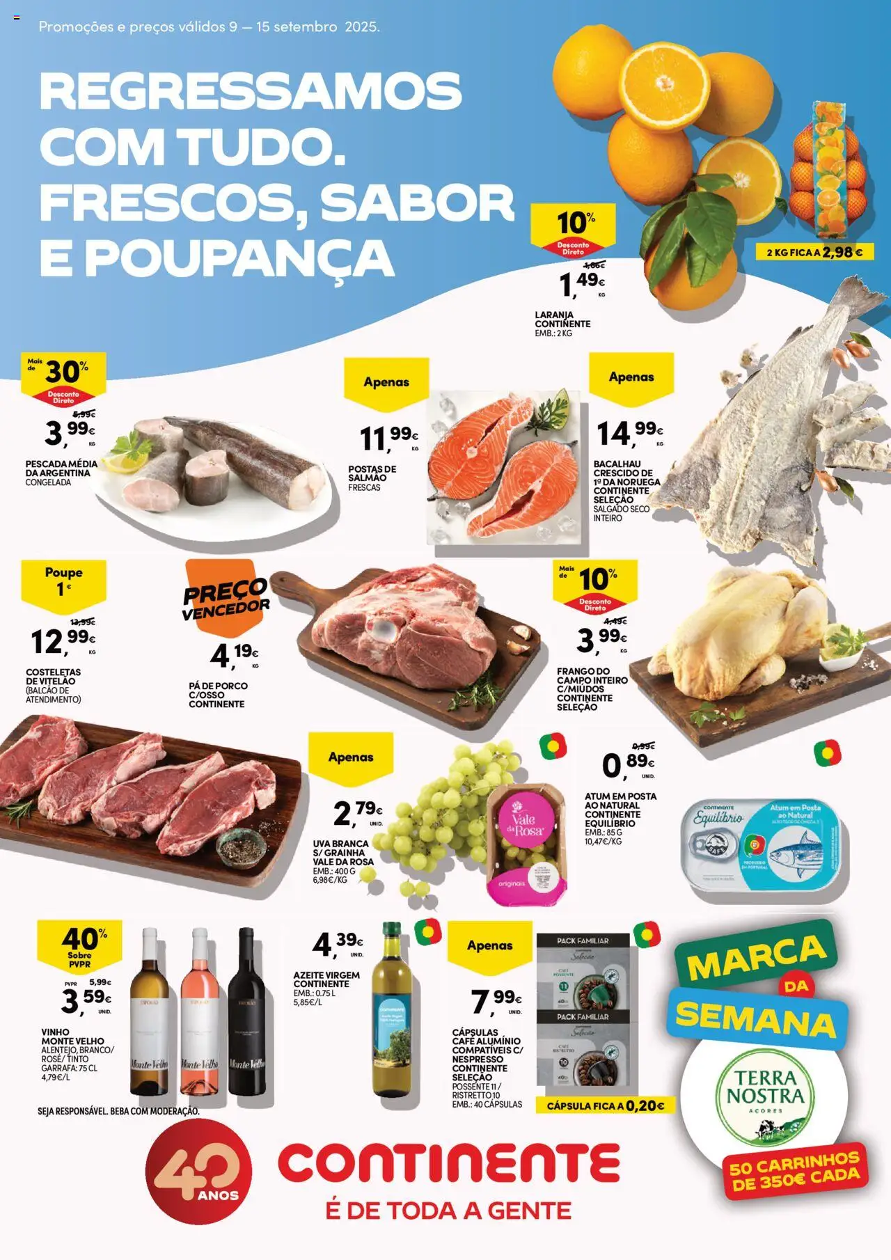 Continente folheto │ válido de 09.09.2025 | Página: 1 | Produtos: Atum, Bacalhau, Frango, Cápsulas café