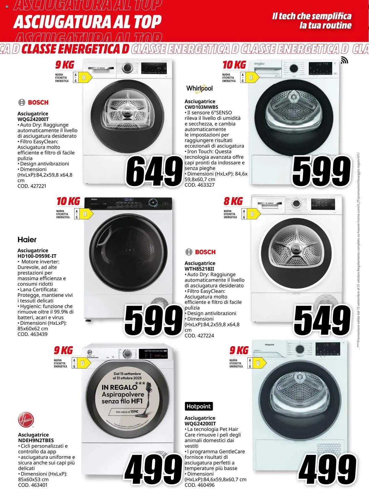 Volantino Media World del 03.10.2025 | Pagina: 6 | Prodotti: Top, Asciugatrice, Aspirapolvere