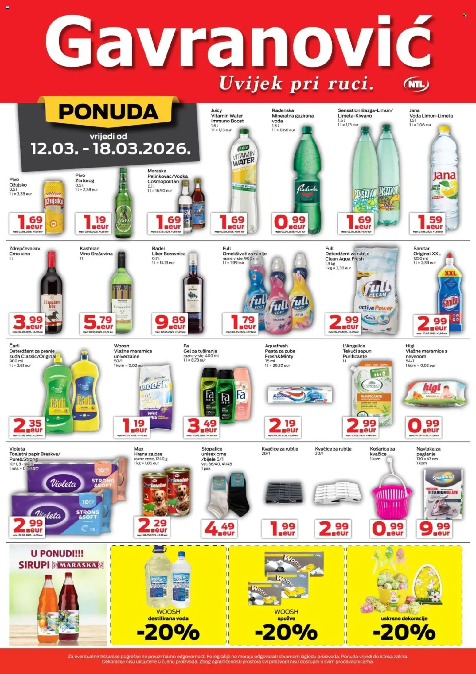 Gavranović katalog | vrijedi od 12.03.2026 | Stranica: 4 | Proizvodi: Radenska, Pasta za zube, Toaletni papir, Limeta