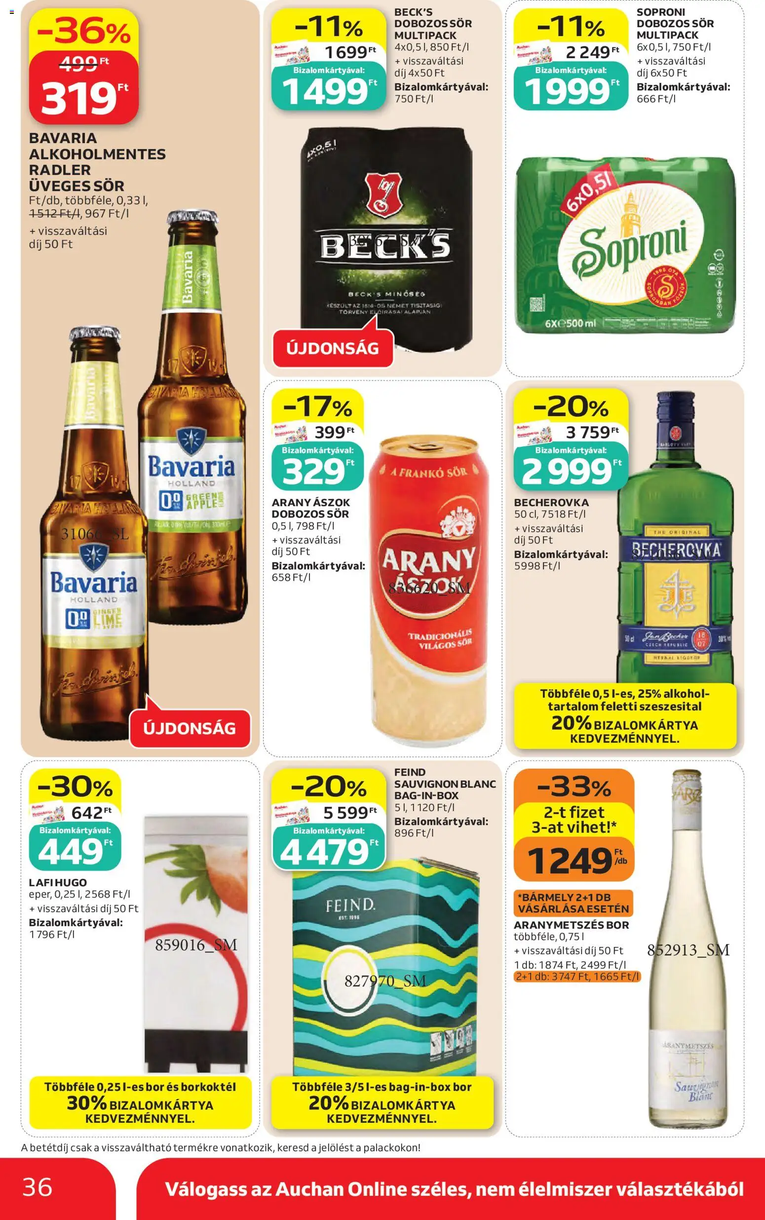 Auchan akciós ujság - amely érvényes a következő dátumtól: 30.04.2026 | Oldal: 36 | Termékek: Radler, Dobozos sör, Bor, Sör