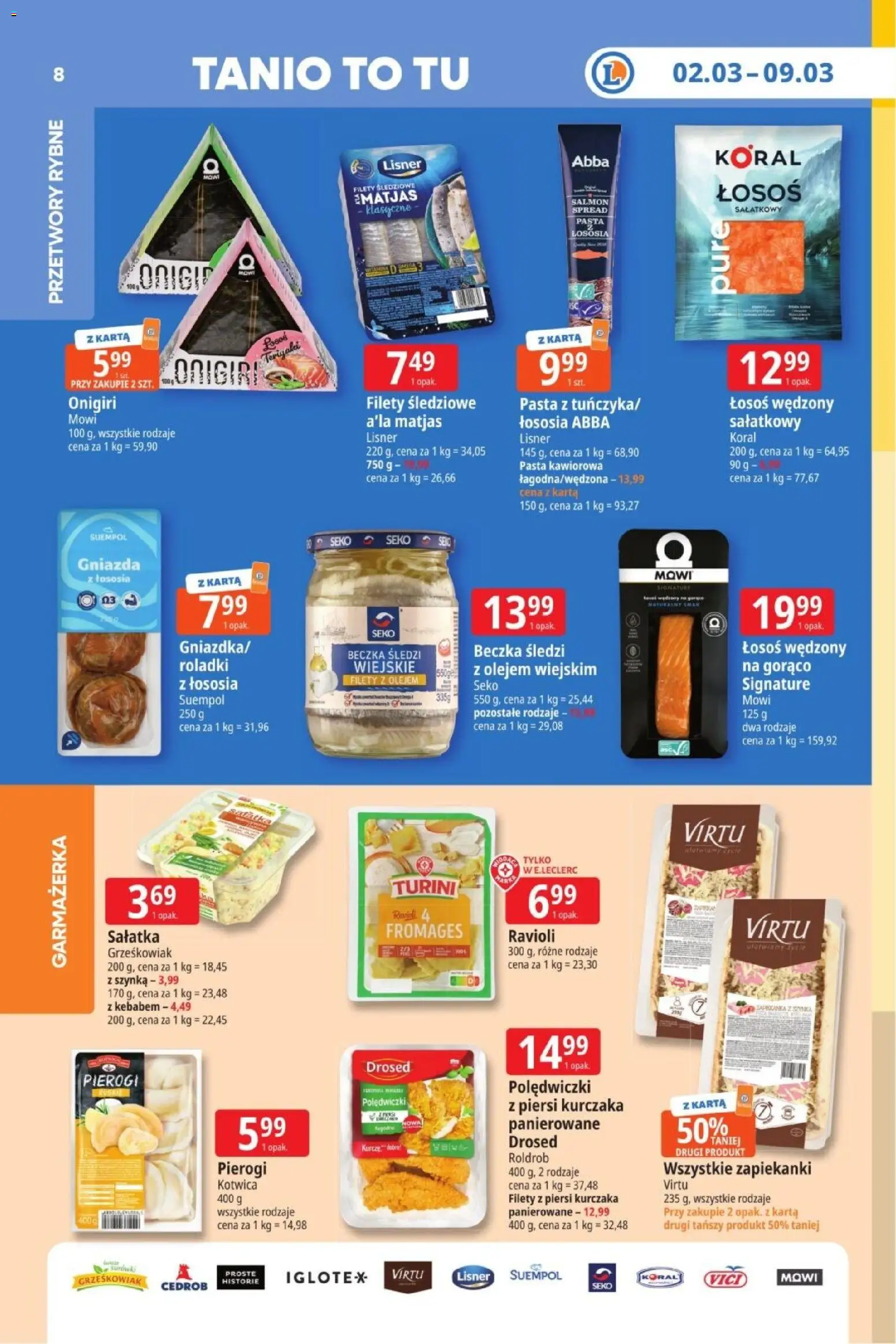 E.Leclerc Gazetka  od 02.03.2026 | Strona: 8 | Produkty: Karta, Łosoś wędzony, Łosoś, Zapiekanki