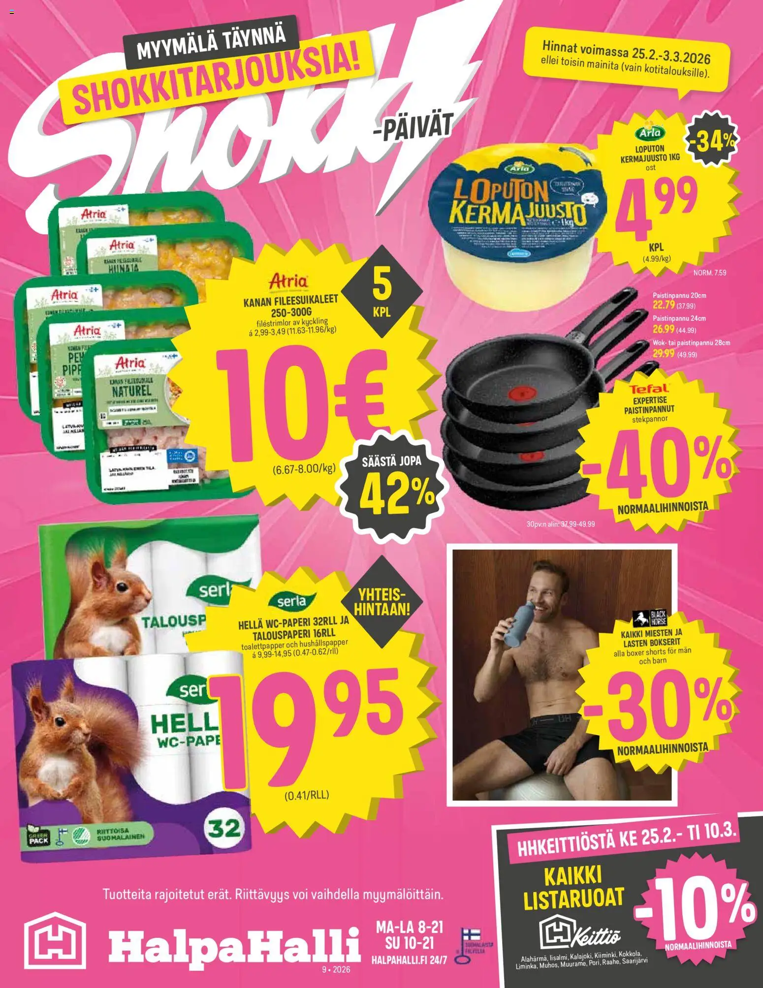 Halpa Halli tarjoukset – voimassa 25.02.2026 alkaen | Sivu: 1 | Tuotteet: Hella, Paistinpannu, Kermajuusto, Voi