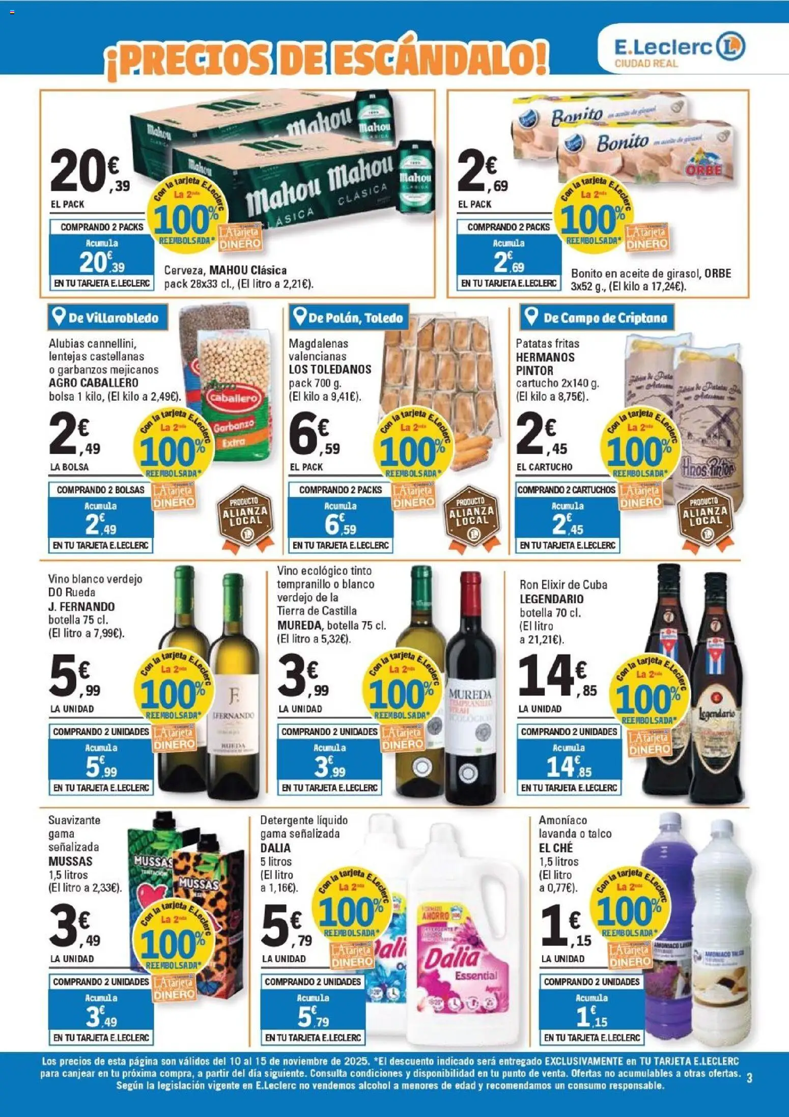 E.Leclerc folleto │ válido desde el 10.11.2025 | Página: 3 | Productos: Aceite, Vino, Suavizante, Bolsa