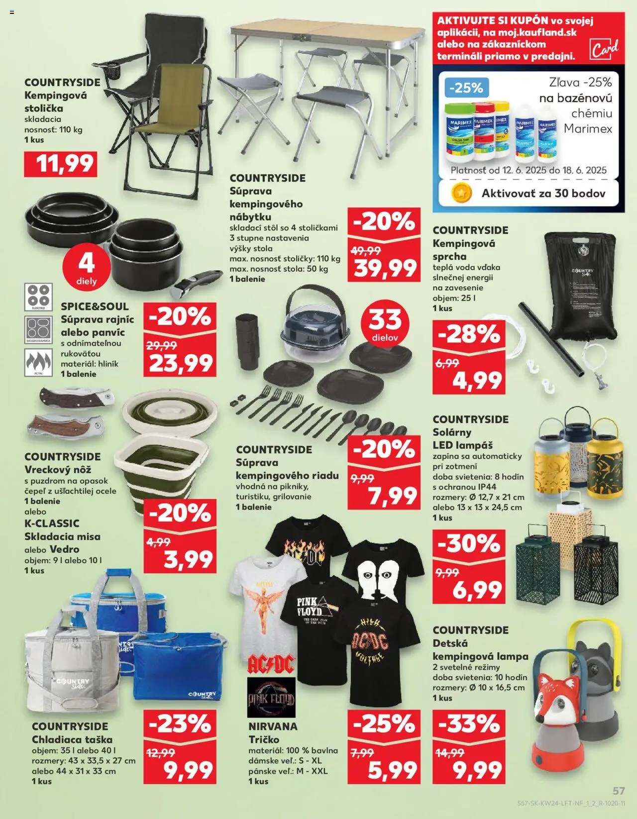 Nové Kaufland akcie – leták je platný od 12.06.2025 | Strana: 57 | Produkty: Stoličky, Lampa, Stôl, Kempingová stolička
