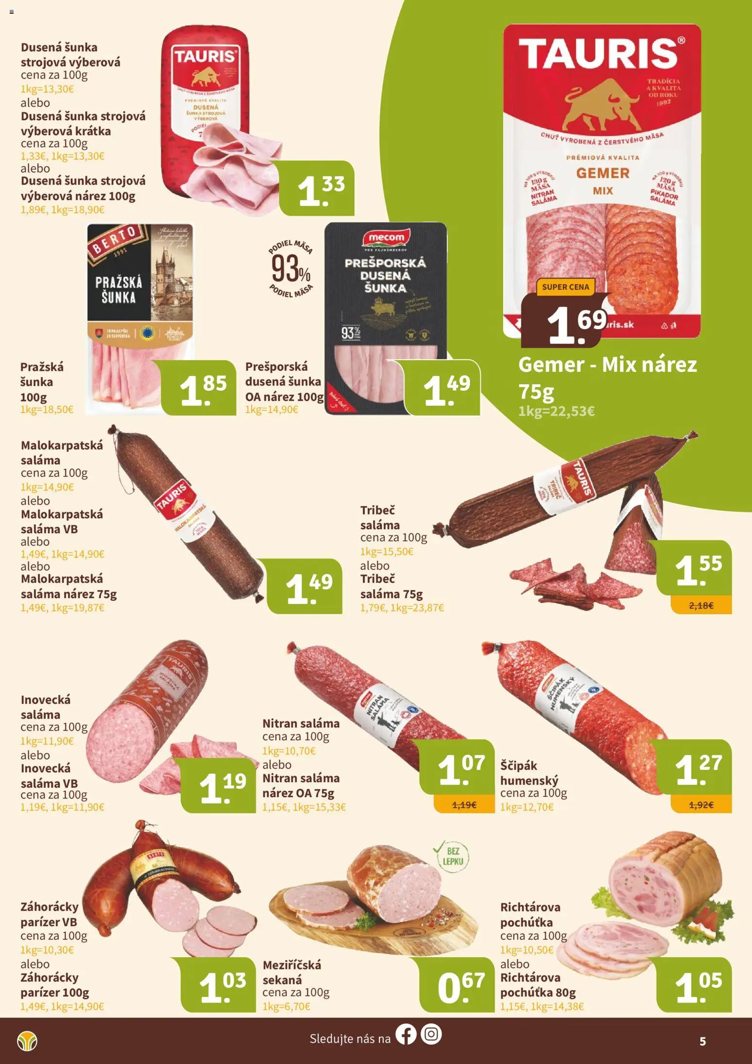 Nové Nitrazdroj akcie – leták je platný od 20.02.2026 | Strana: 5 | Produkty: Saláma, Šunka