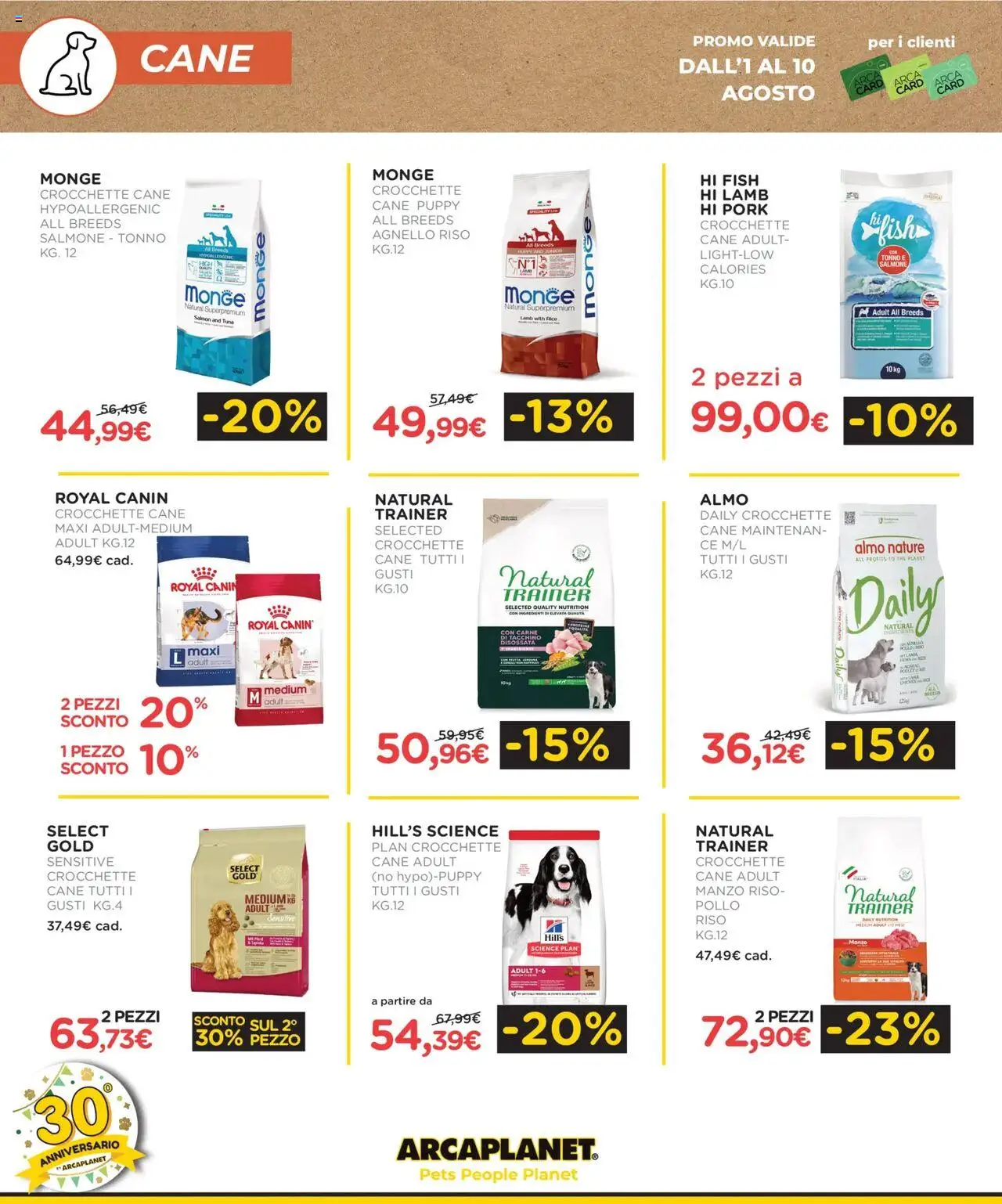 Volantino Arcaplanet del 01.08.2025 | Pagina: 2 | Prodotti: Salmone, Manzo, Crocchette, Crocchette cane