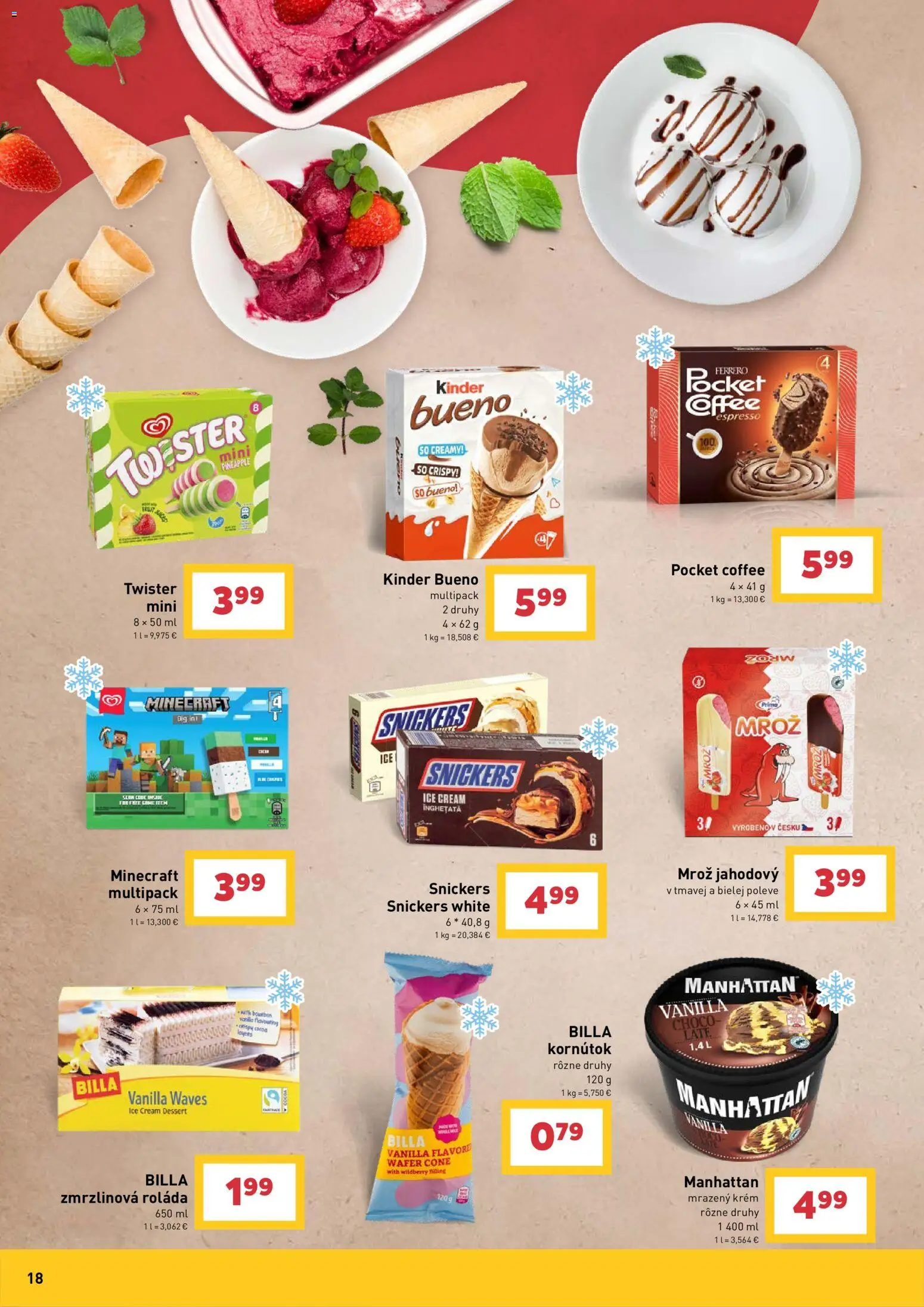 Nové Billa akcie – leták je platný od 29.04.2026 | Strana: 18 | Produkty: Kinder, Kinder Bueno, Krém