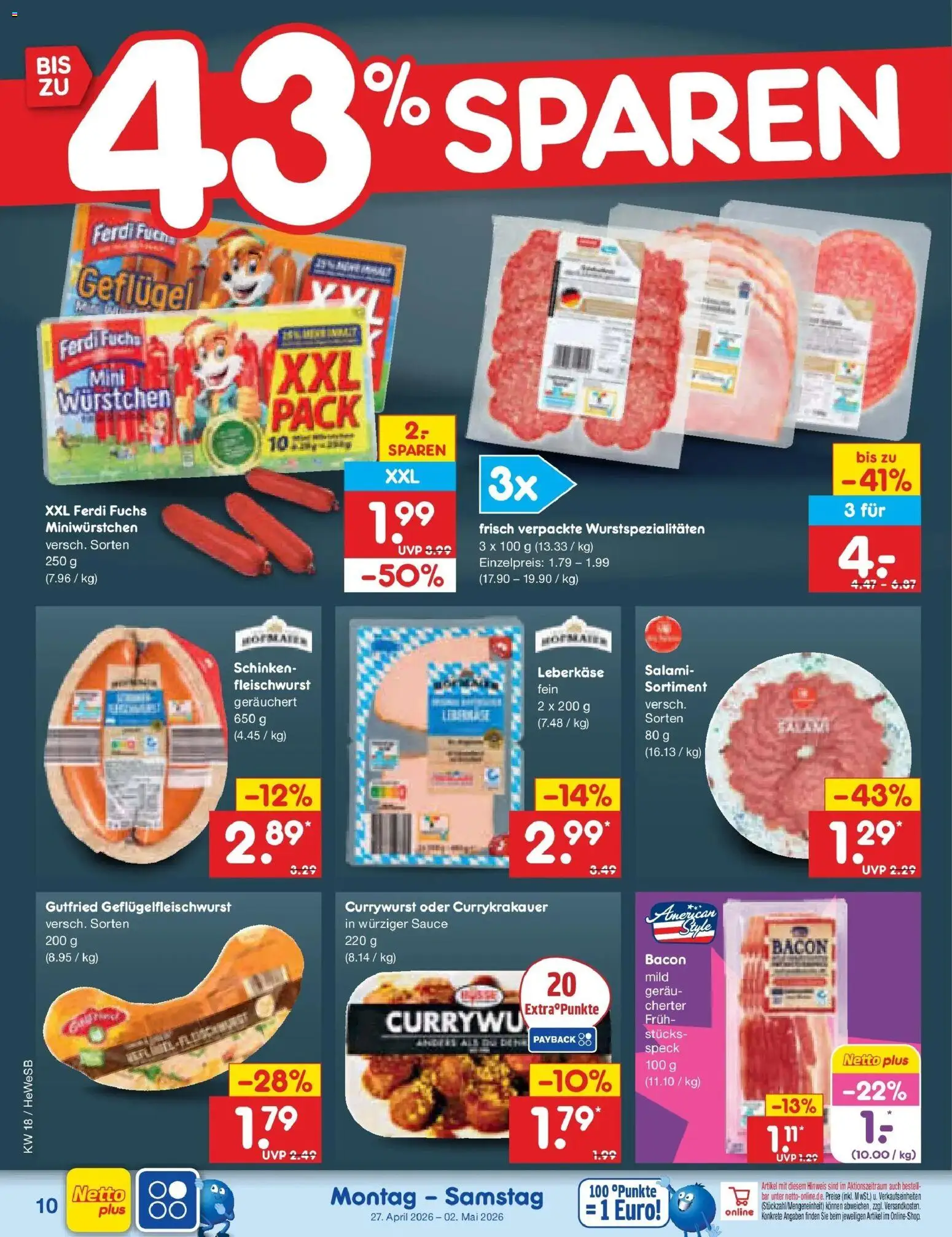 Netto Marken-Discount Prospekt Hamburg	 – gültig ab 27.04.2026 | Seite: 12 | Produkte: Salami, Schinken, Leberkase
