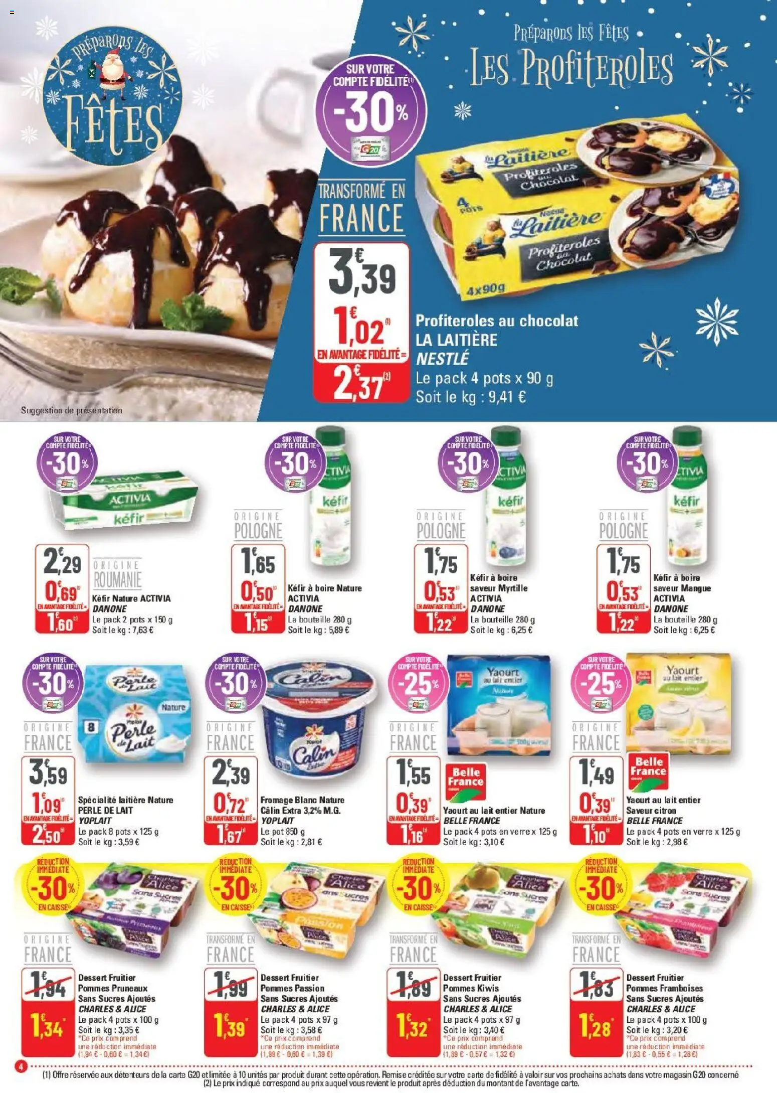 {H1} | Page: 4 | Produits: Mangue, Fromage blanc, Lait, Pommes