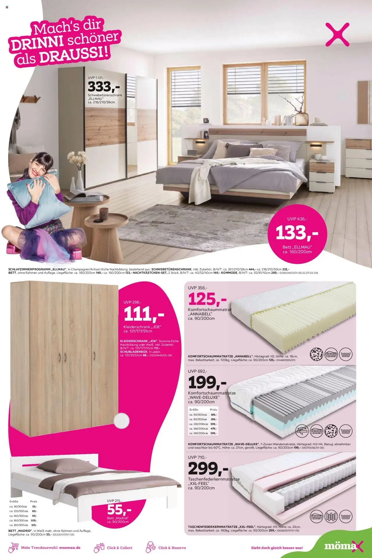 Mömax Prospekt 	 - gültig ab dem 18.08.2025 | Seite: 3 | Produkte: Bett, Kleiderschrank, Schwebetürenschrank
