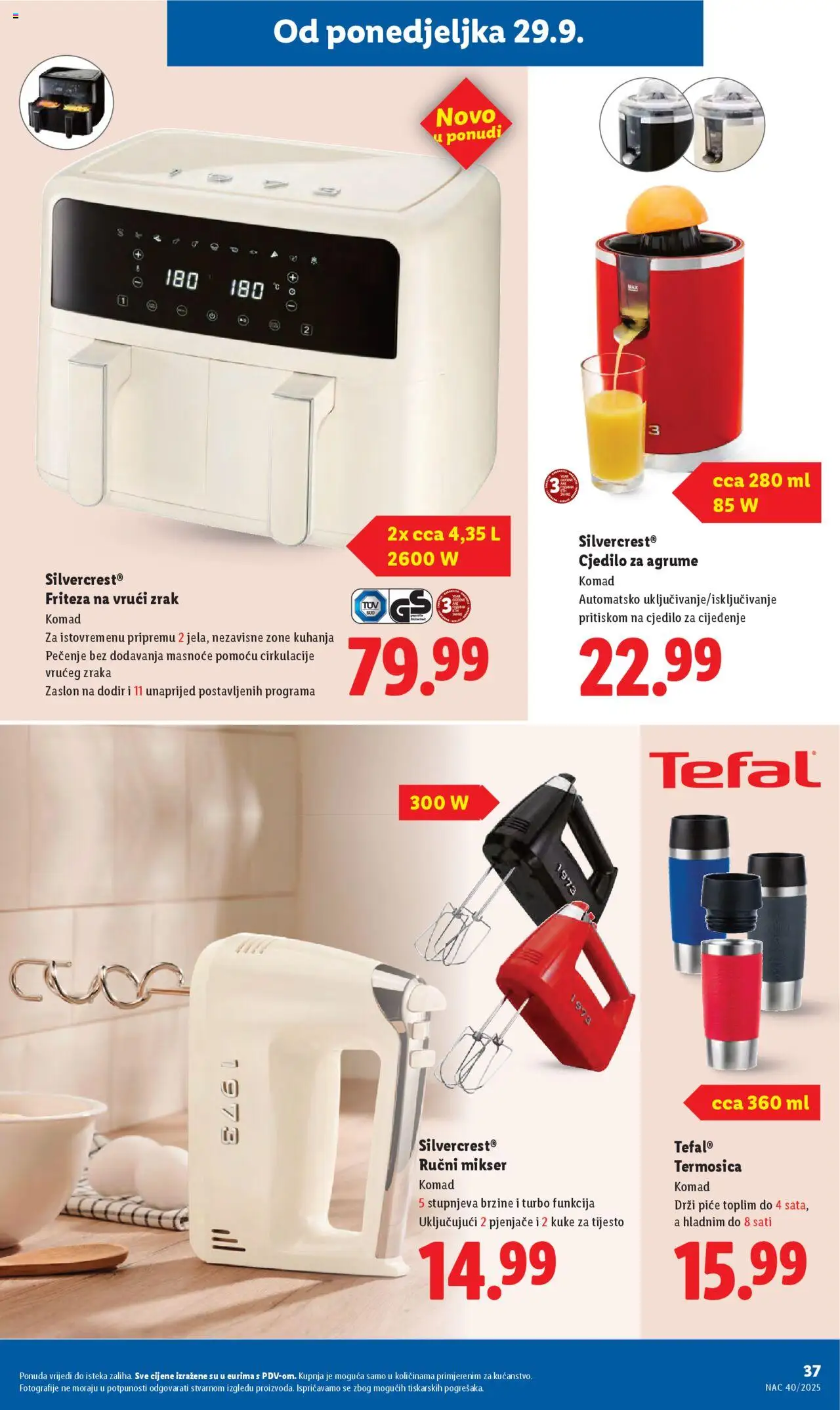 Lidl katalog | vrijedi od 29.09.2025 | Stranica: 37 | Proizvodi: Mikser, Friteza, Cjedilo, Friteza na vrući zrak