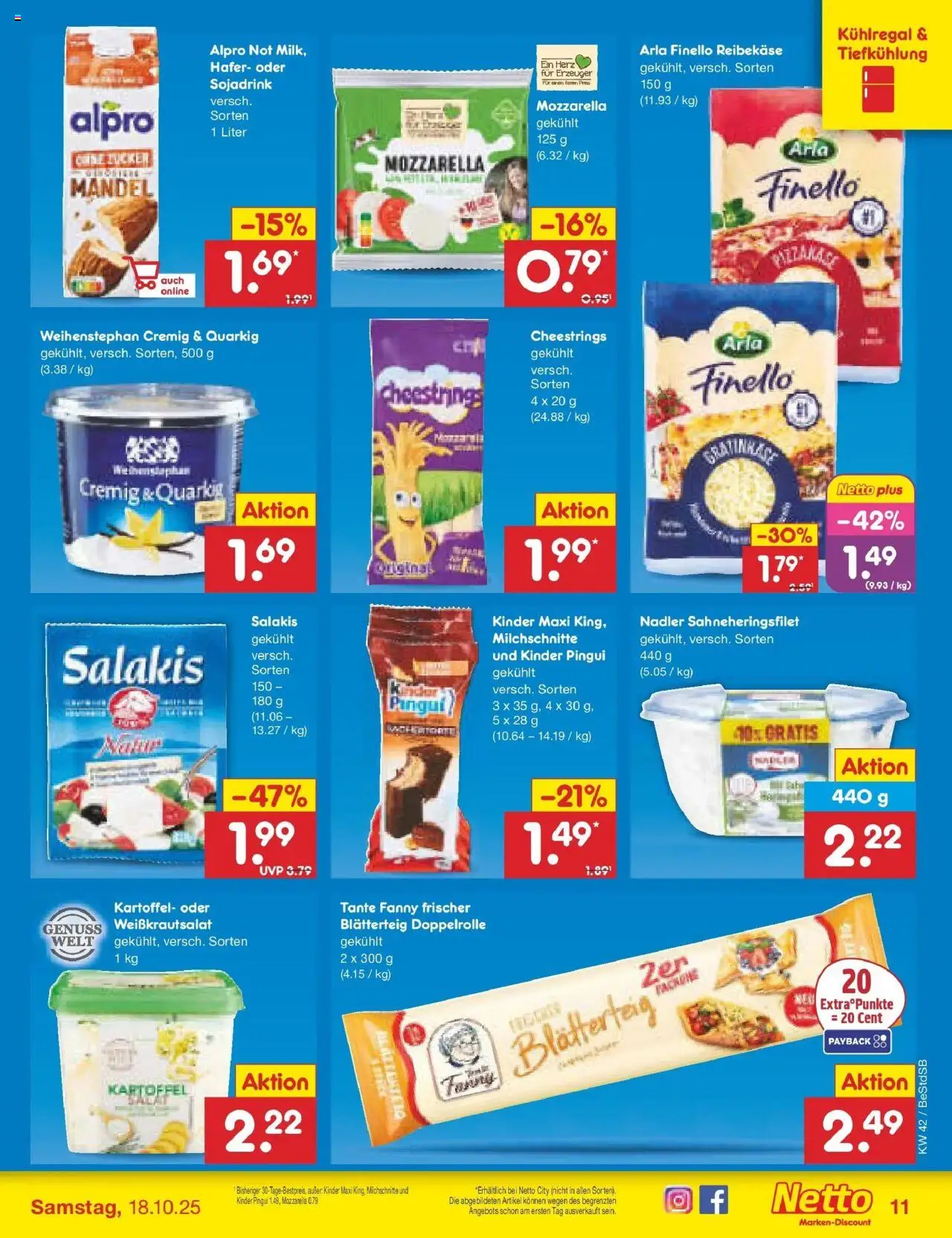 Netto Marken-Discount Prospekt 	 – gültig ab 13.10.2025 | Seite: 13 | Produkte: Mozzarella, Alpro, Salakis, Reibekase