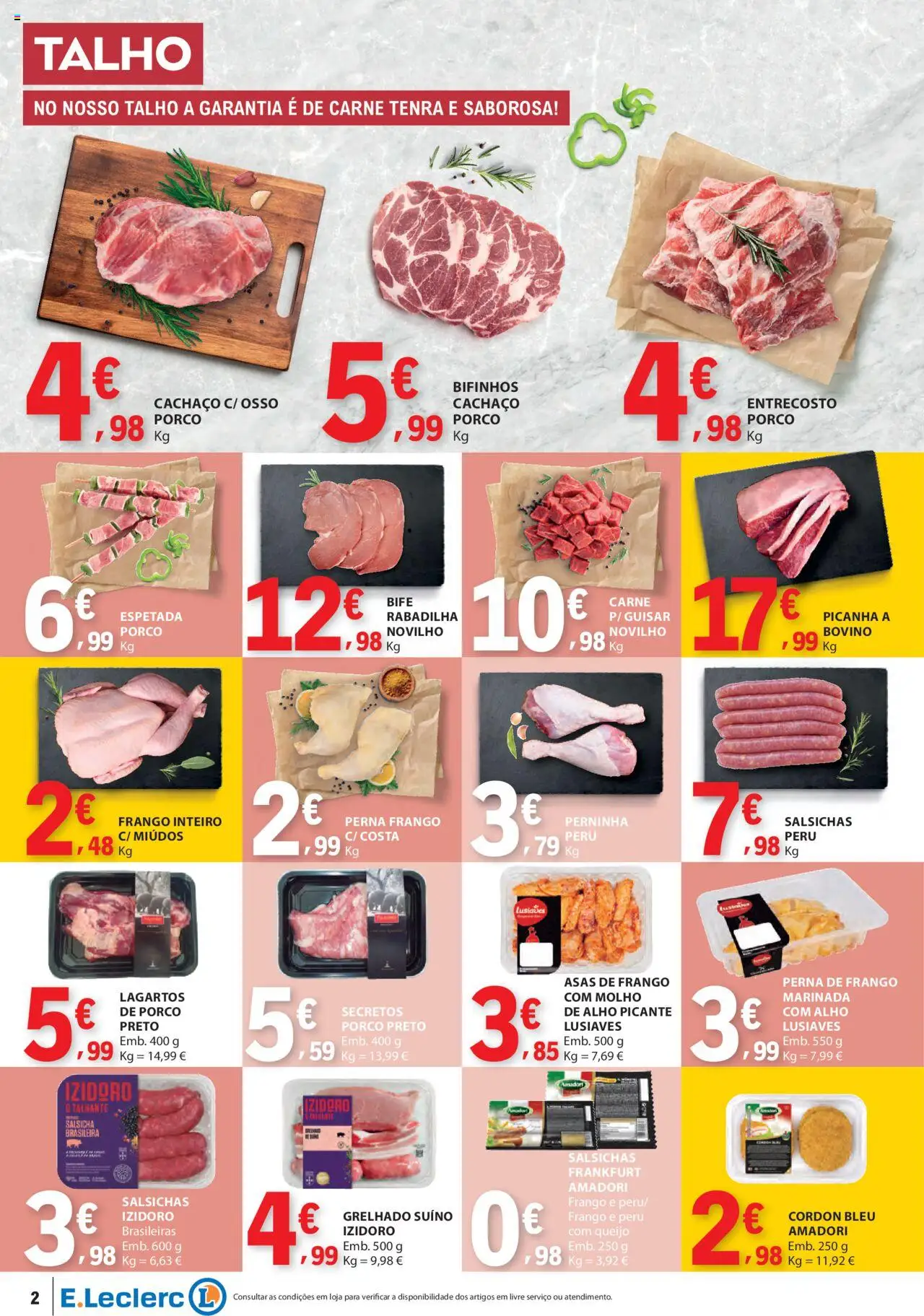 E.Leclerc folheto │ válido de 18.09.2025 | Página: 2 | Produtos: Asas de frango, Frango, Salsicha, Carne