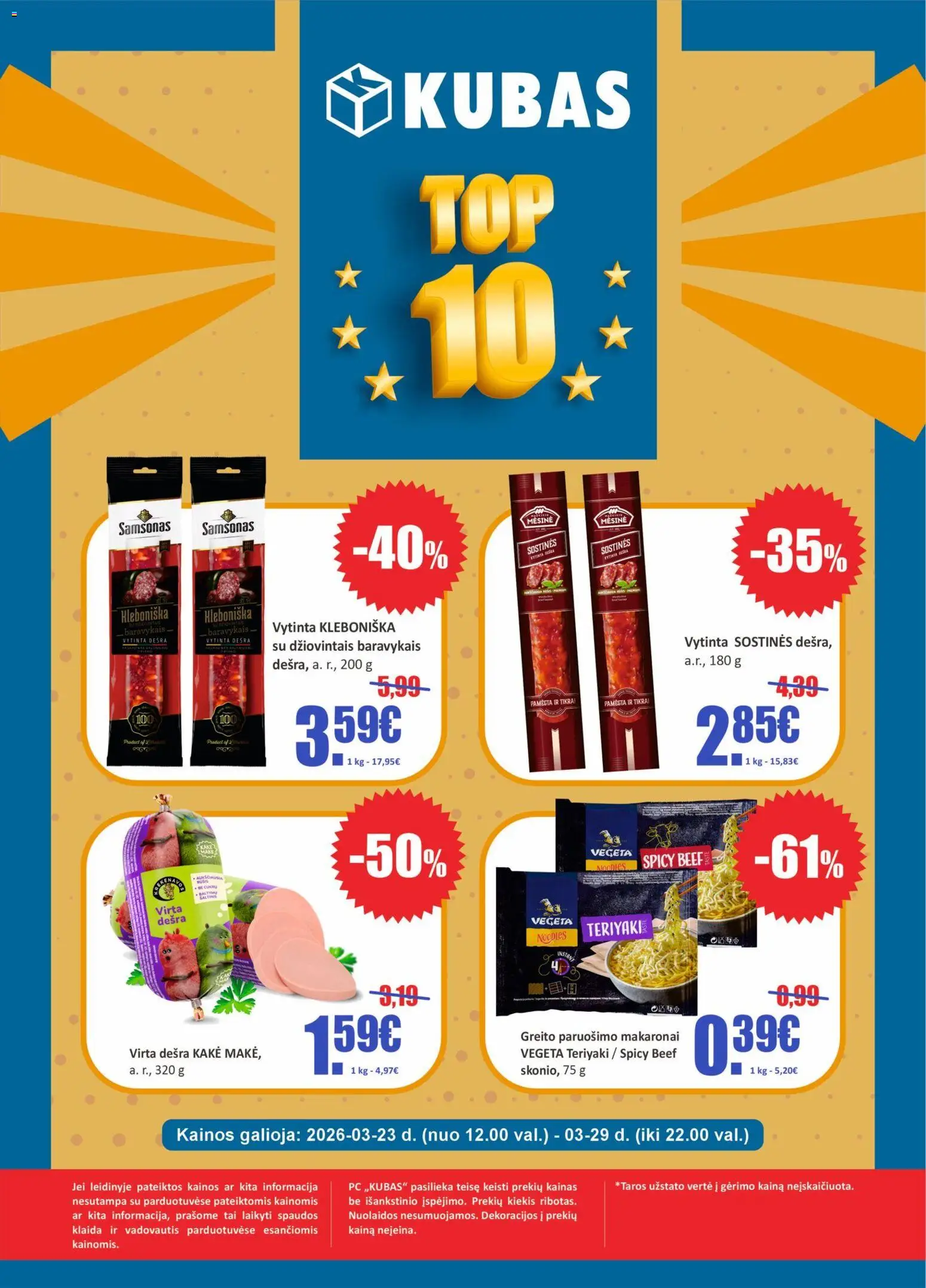 Kubas akcijos nuo 23.03.2026 | Puslapis: 1 | Prekių: Dešra, Makaronai