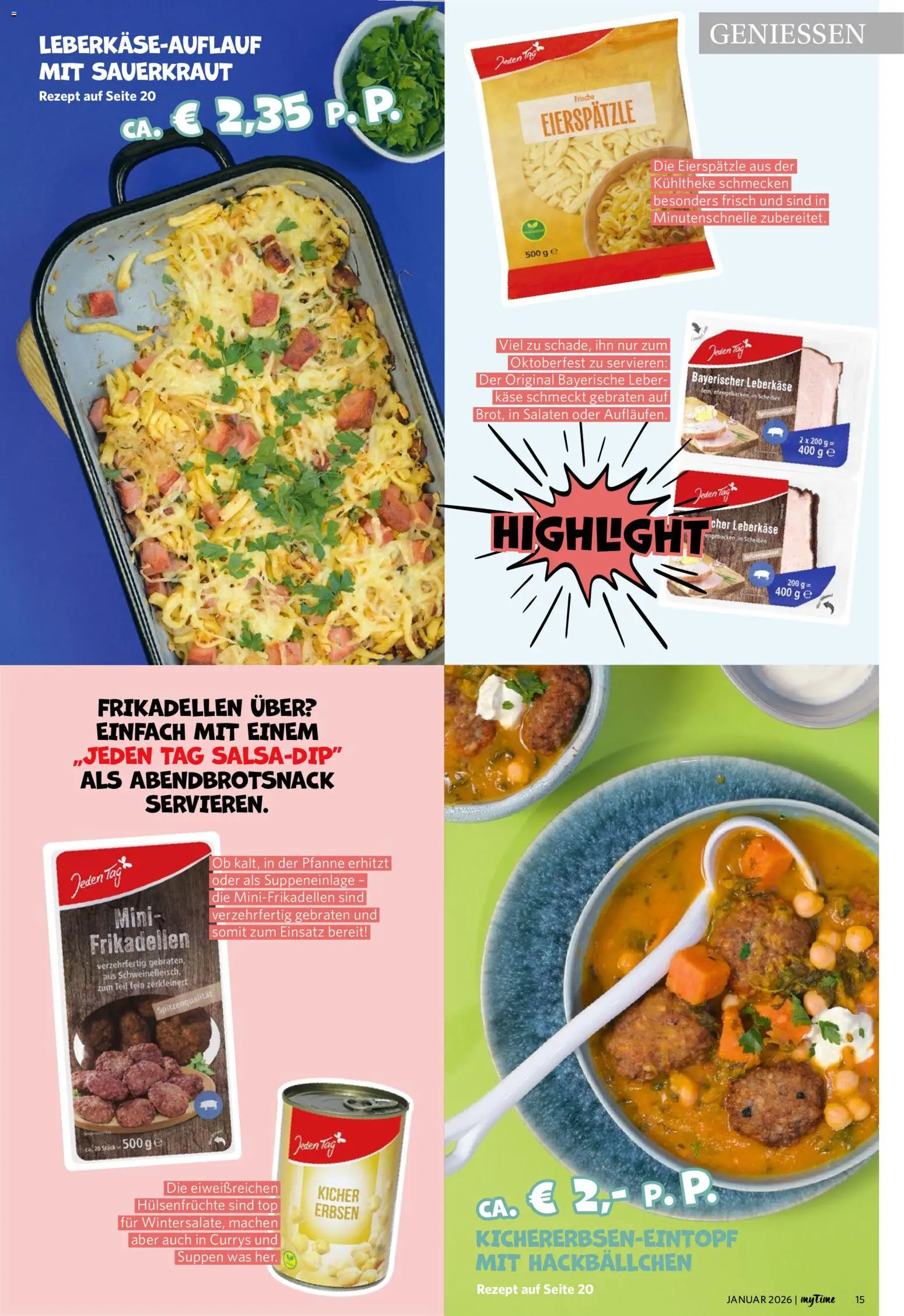 Combi  myTime Januar 2026 – gültig ab 01.01.2026 | Seite: 15 | Produkte: Top, Käse, Erbsen, Leberkase