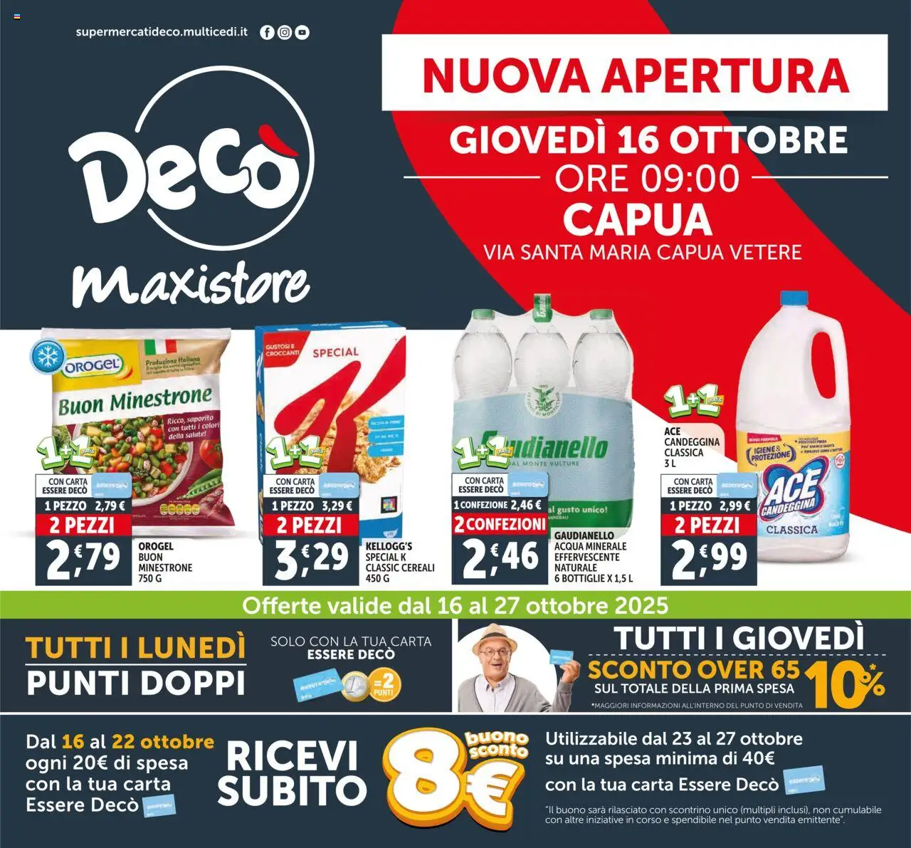 Volantino Decò del 16.10.2025 | Pagina: 1 | Prodotti: Minestrone, Candeggina, Acqua, Acqua minerale