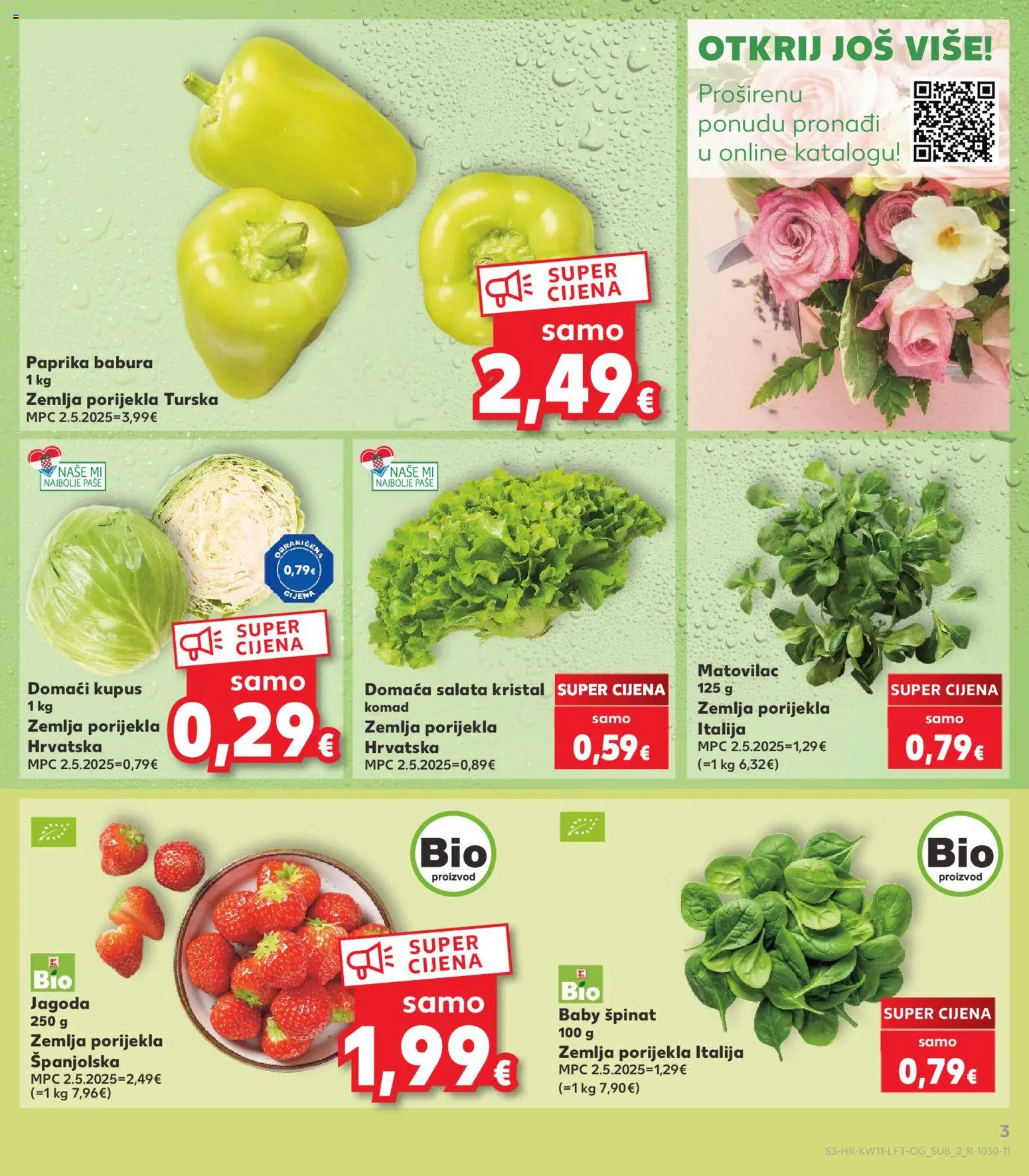 Kaufland katalog | vrijedi od 11.03.2026 | Stranica: 3 | Proizvodi: Špinat, Paprika, Salata, Kupus